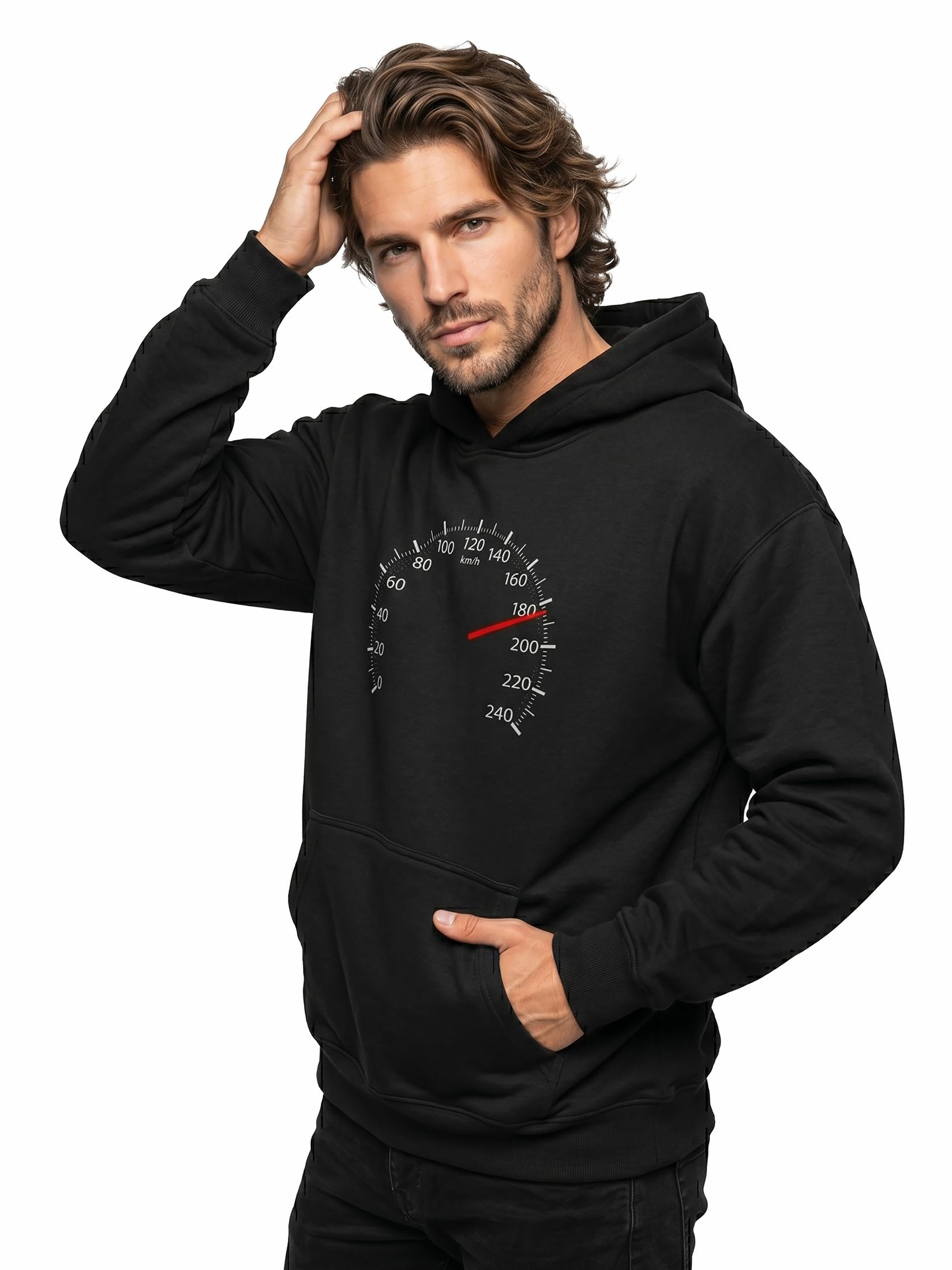 MAKAYA Felpa con Cappuccio Uomo con Motivo Tachimetro Hoodie Motorsport e Tuning Racing Moto Auto Streetwear