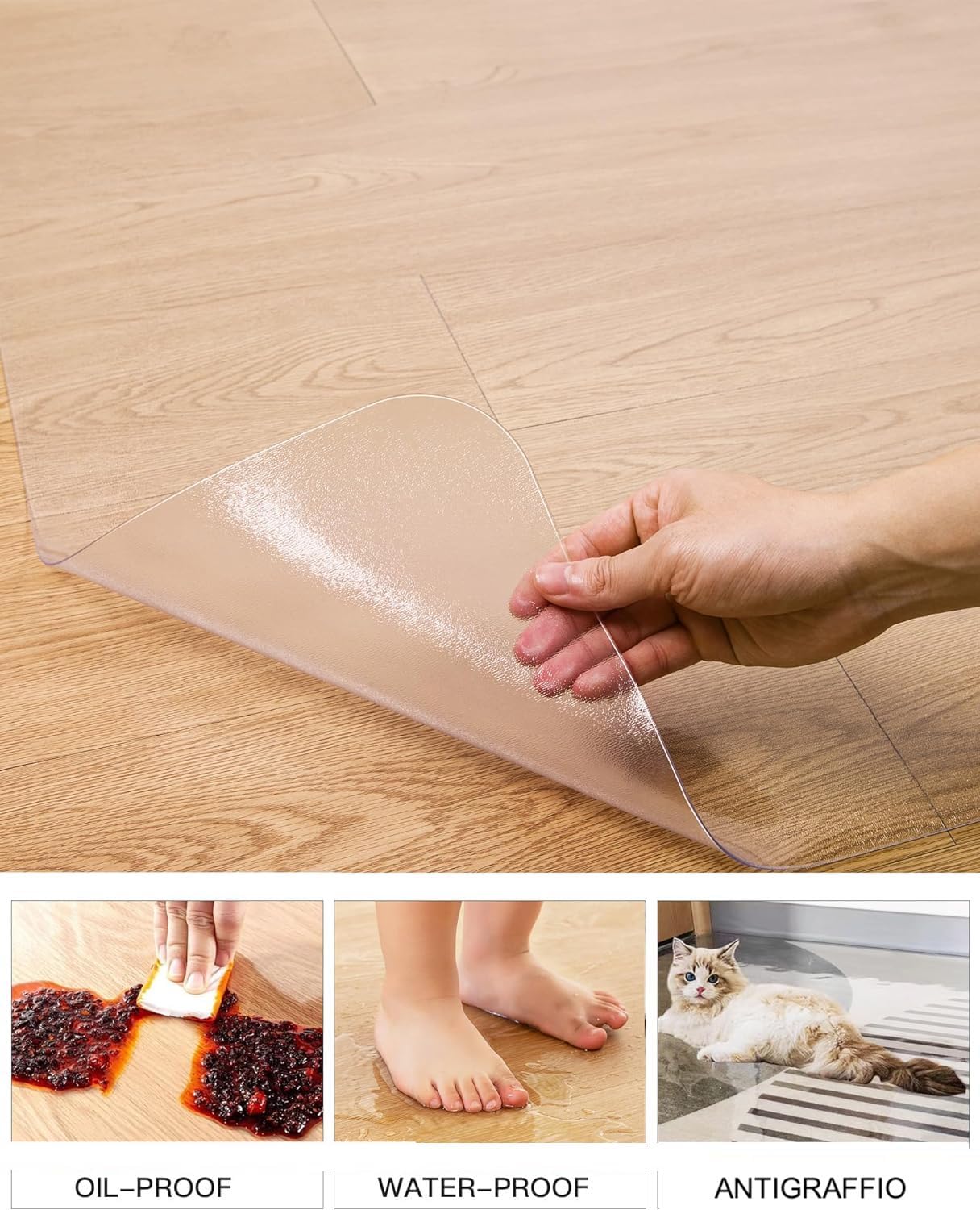 Tappeto Salvaparquet Protezione Pavimento, Tappeto Sedia Ufficio Antigraffio, Tappetino Protettivo SemiTrasparente Satinato Resistente per Pavimenti Duri, BPA FREE NON RICICLATO 120x90 1 Pezzo(1)