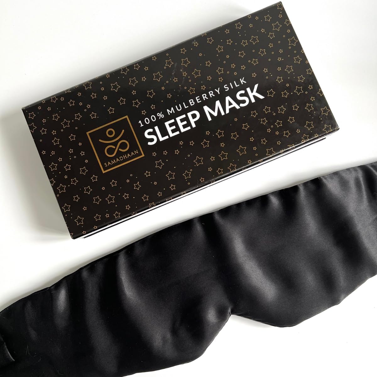 100% Mulberry Silk Sleep Mask for Side Sleepers | Eye Mask for Men & Women with Adjustable Headband, Eye Mask & Blindfold for Total Blackout for Sleep, Travel & Nap (Black)