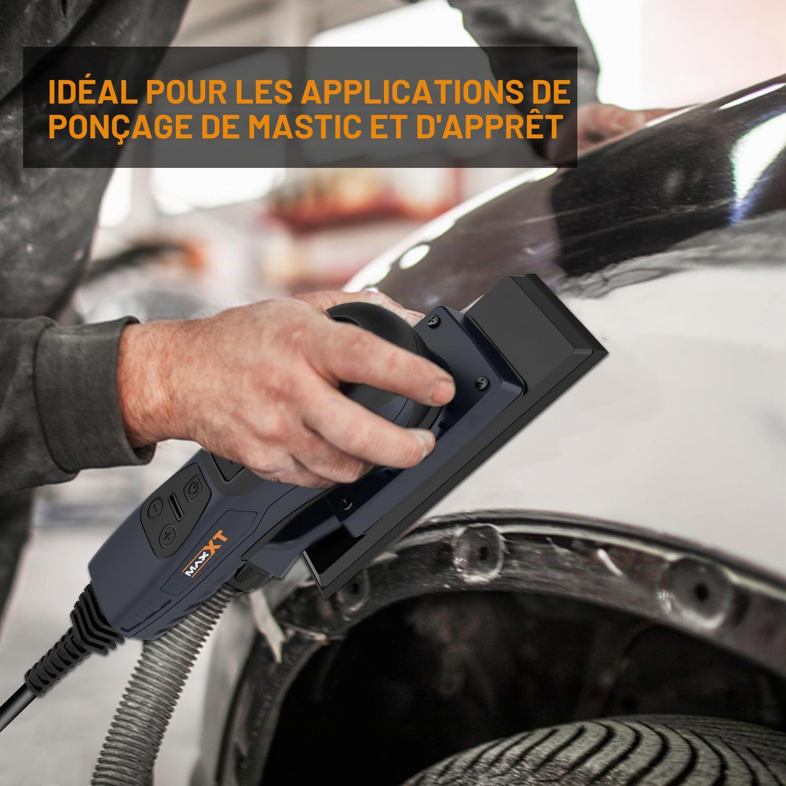MAXXT Ponceuse excentrique électrique sans balais - 3 mm - 350 W - Multifonction - 4000-10000 tr/min - Vitesse variable - Ponceuse excentrique filaire - Machine avec 10 papiers abrasifs
