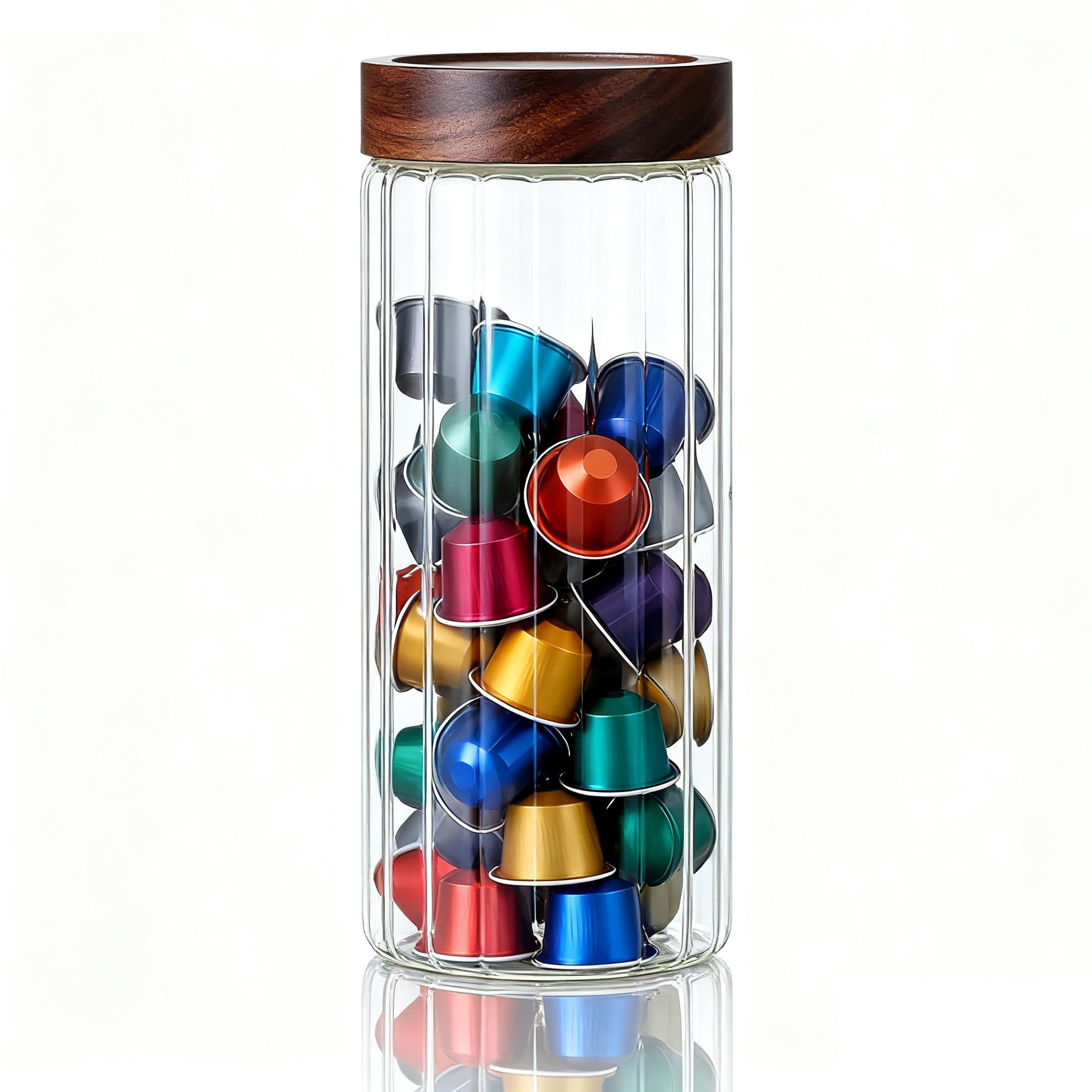 Barattolo decorativo in vetro borosilicato da 1600 ml con coperchio ermetico in legno, grande contenitore in vetro trasparente per la conservazione di alimenti sfusi per biscotti, pasta frolla, caffè