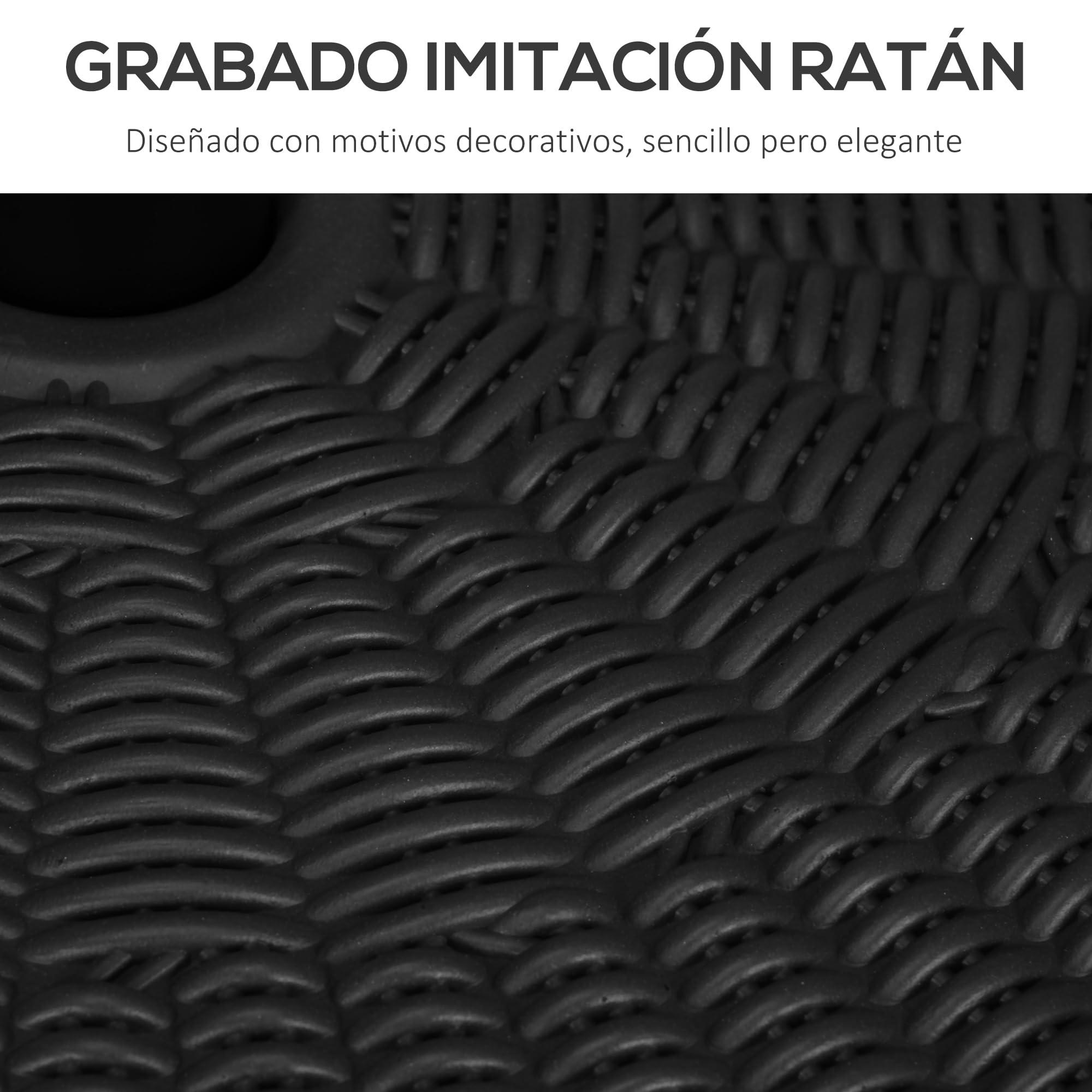 Outsunny Base de Sombrilla Redondo Soporte para Parasol Rellenable de Agua 22 kg y Arena 29 kg para Poste de Parasol de Ø38/48 mm Superficie de Imitación de Ratán Ø51x36 cm Negro