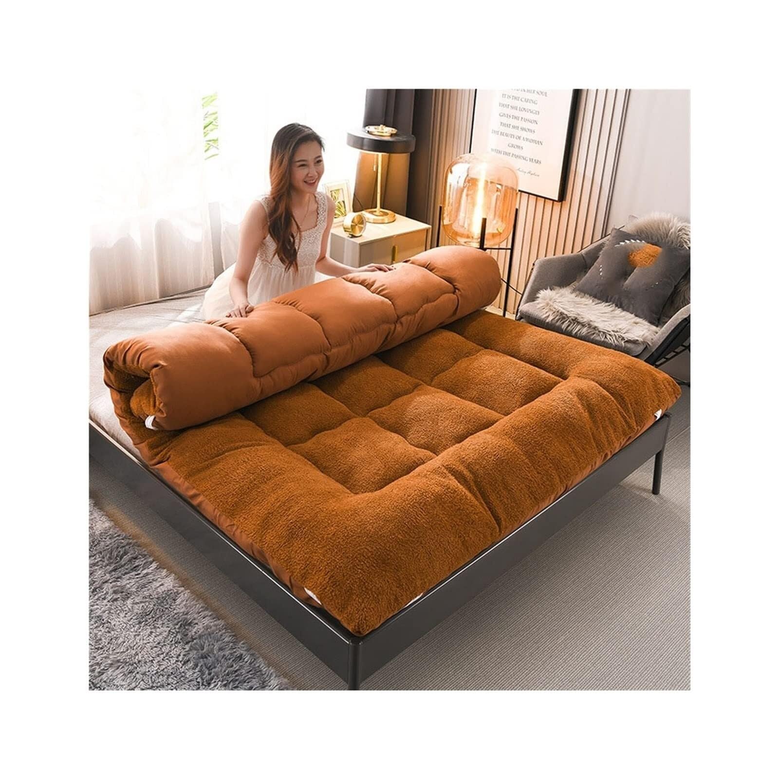 Materasso futon giapponese da pavimento, cuscino di lusso extra morbido in lana, traspirante, pieghevole, universale, quattro stagioni (90x200 cm)(B,90x200 cm)