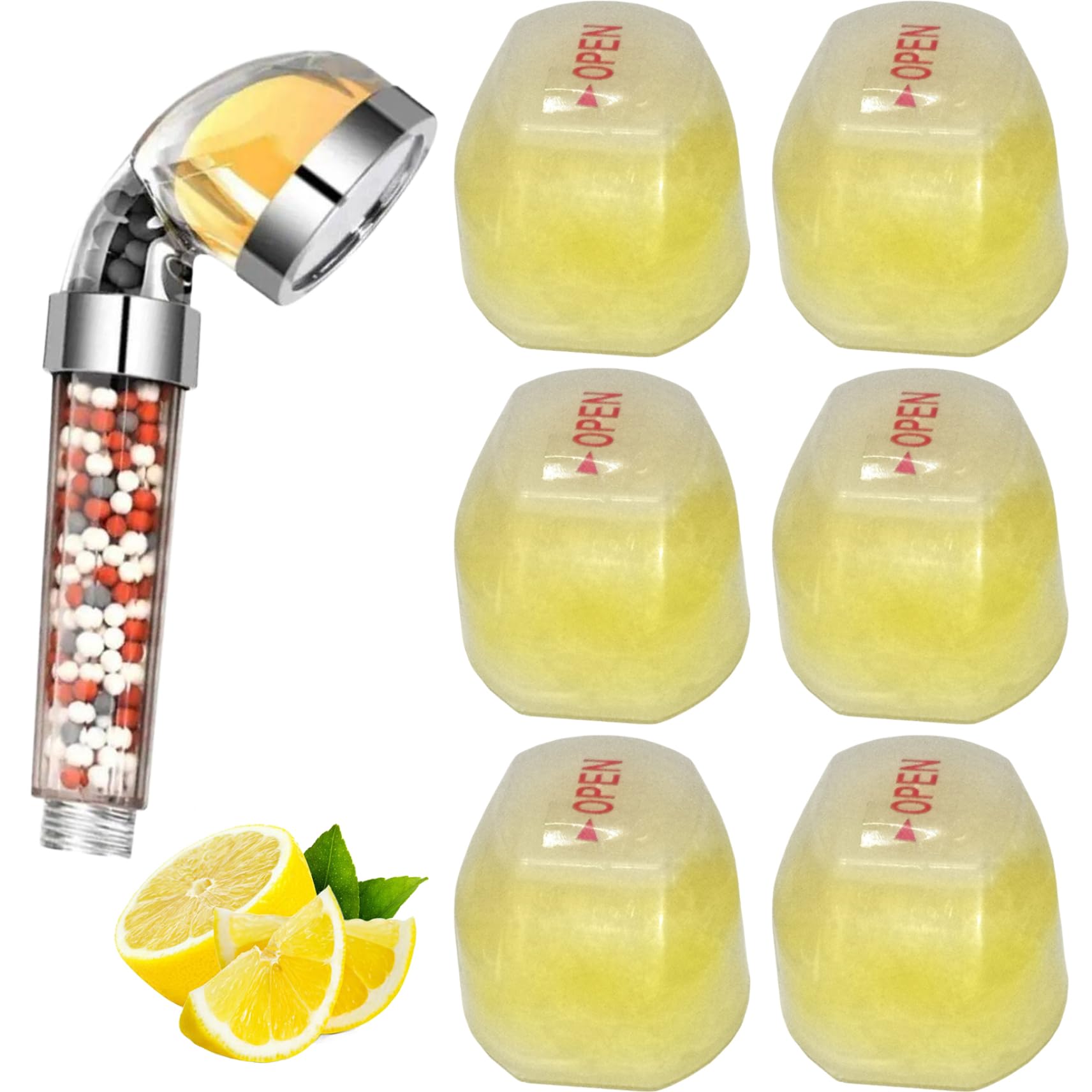 Wedhapy 6PCS Vitamin C Shower Filter, Lemon Flavor Balm Vitamin C Infused Shower Head Filters Soften Hard Water, Head Helps Dry Skin, Filter