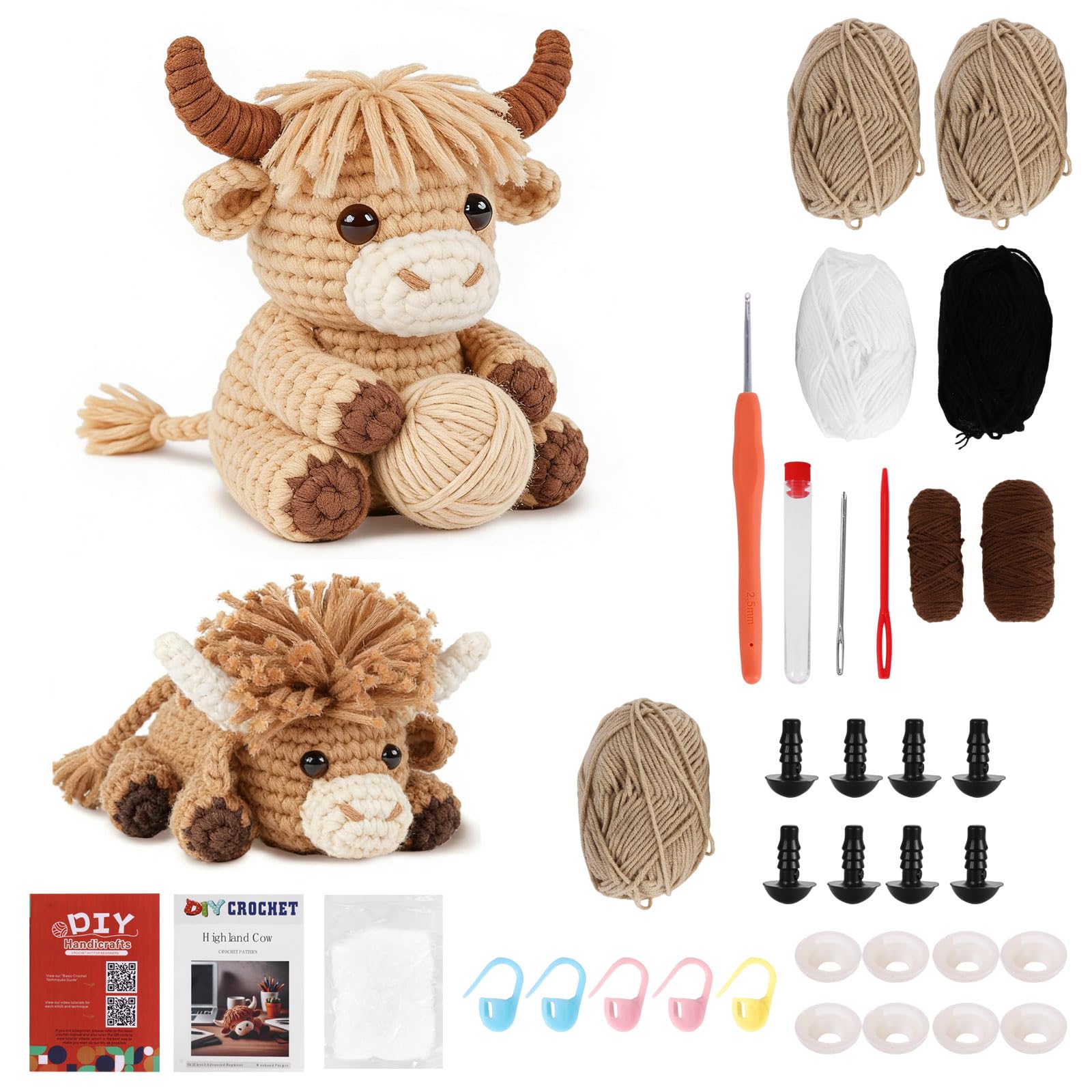 Crochet Kit for Beginners, 2PCS Crochet Hooks Set Complete Amigurumi Animals Crochet Kits Step-by-Step Learn to Dachshund Dog Knitting Starter Kit with Yarn Hooks Needles- Gift for Women Mother