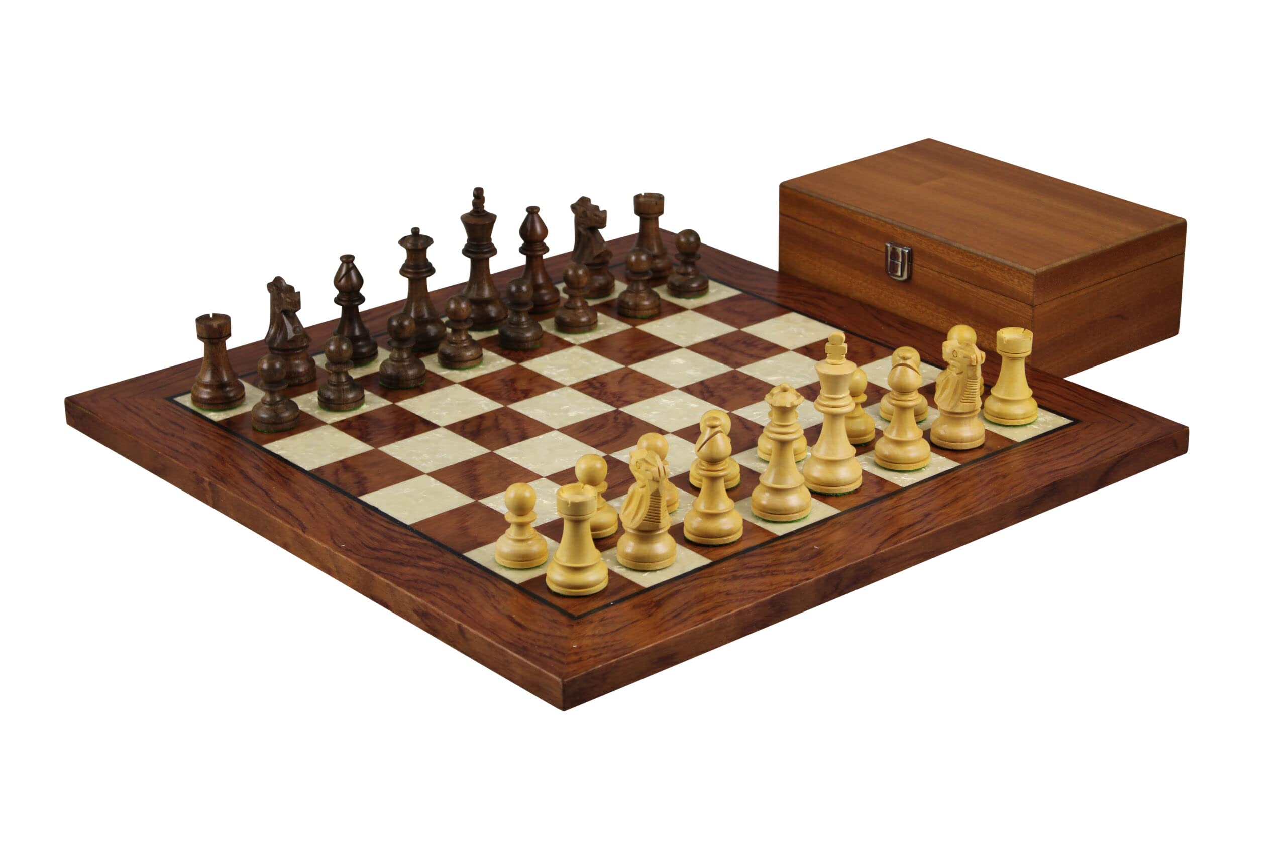 Helena - Set di scacchi in legno di palissandro, 50 cm, pesato, Sheesham, cavaliere francese Staunton, pezzi di scacchi 9,75 cm