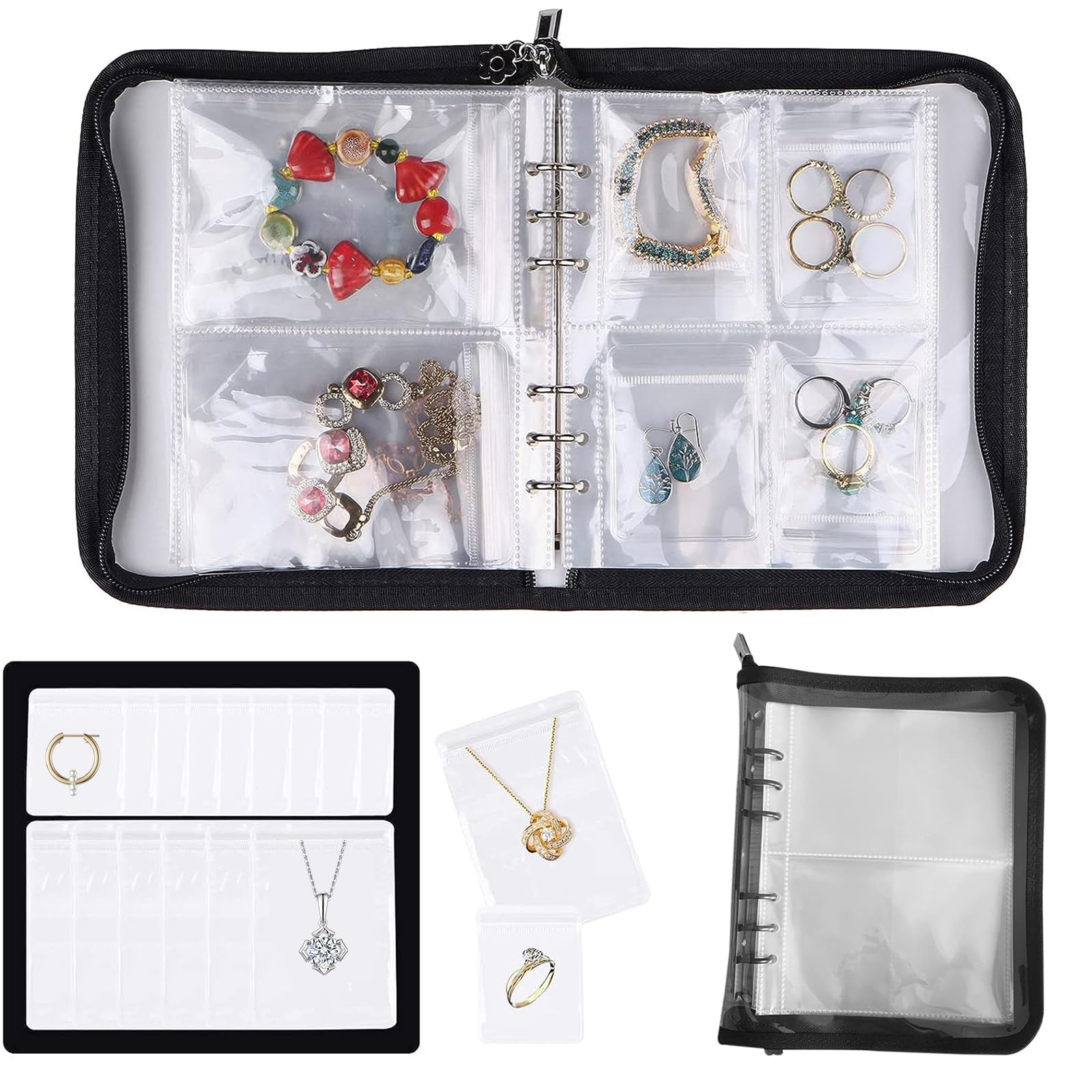 Jewelry Storage Box: Anti-Oxidation Organizer for Earrings, Necklaces, Bracelets, and Hand Ornaments with Sealed Bags and Adjustable Pages - Clear Transparent Design