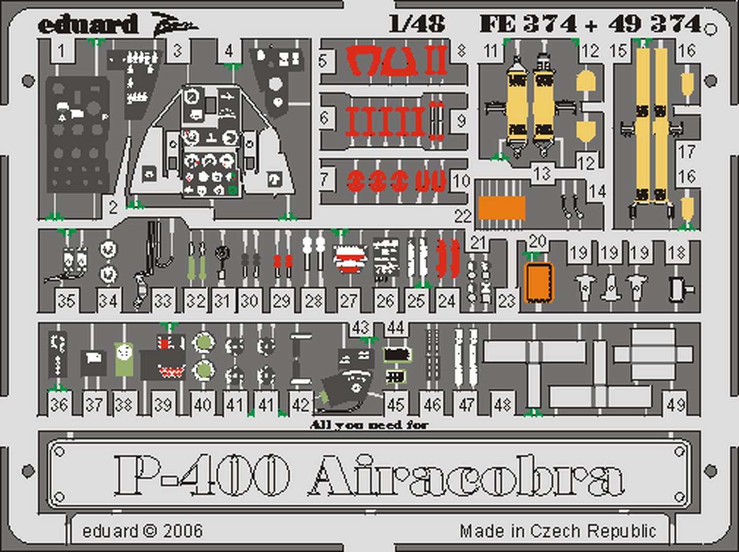 P-39 / P-400 Airacobra Color Photo Etch Cockpit Details for Hasegawa Model Kits (1/48 Accessory, Eduard FE374)-picture-18