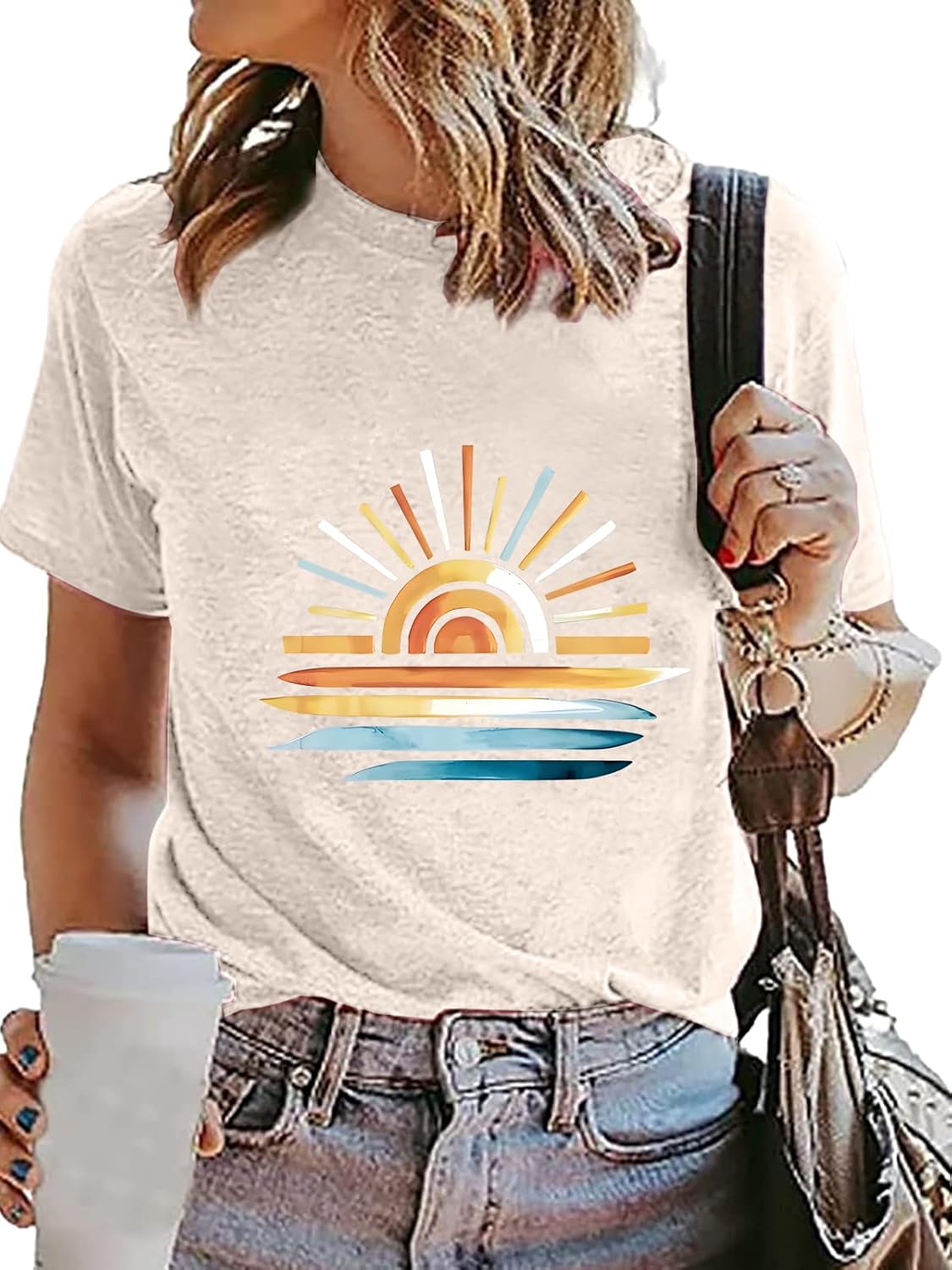 Women's Crewneck Short Sleeve Shirt Soft and Breathable Sun Graphic tees Fun and Fashionable Tops - Image 5