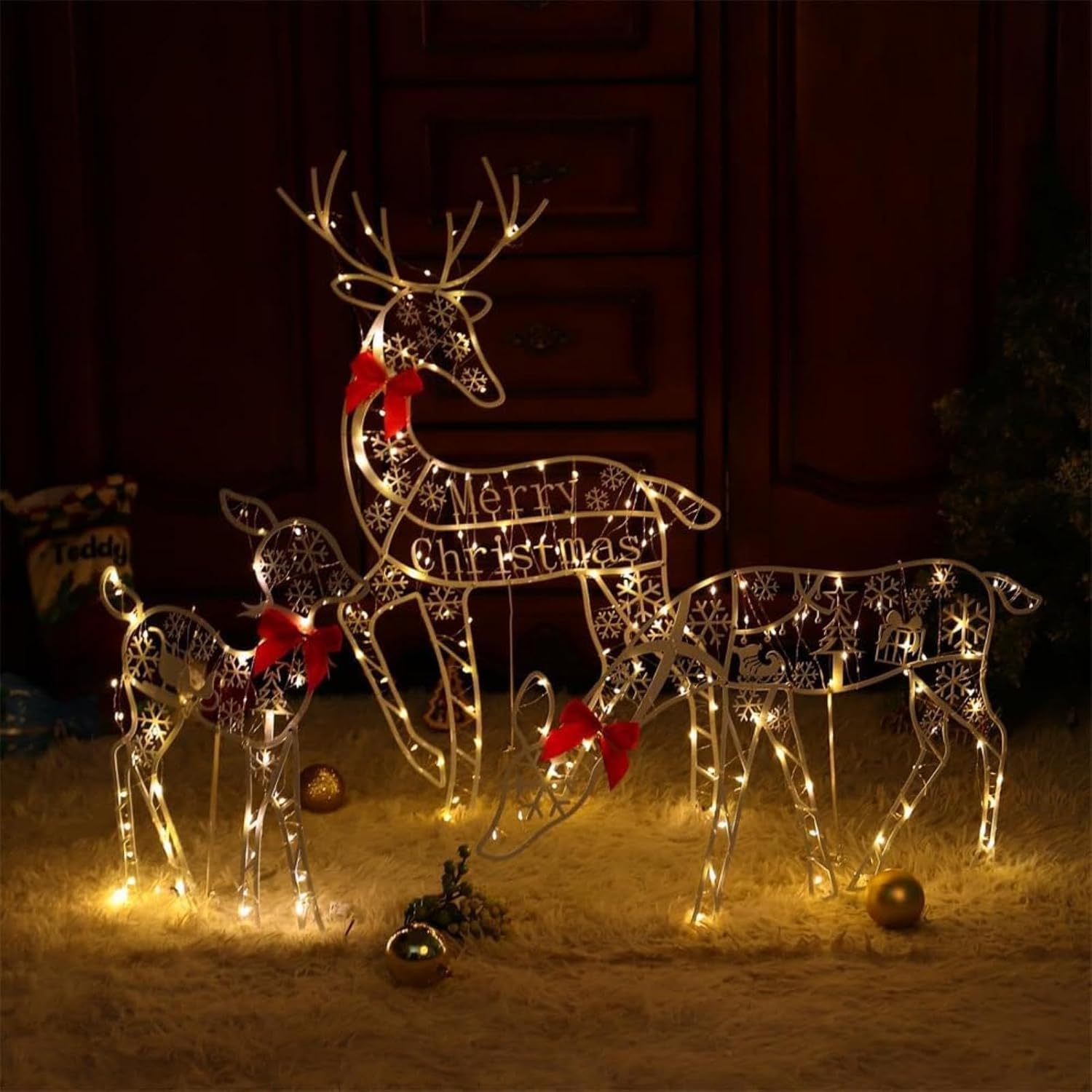 Large Lighted Christmas Deer Family Set, 2024 New 3D
