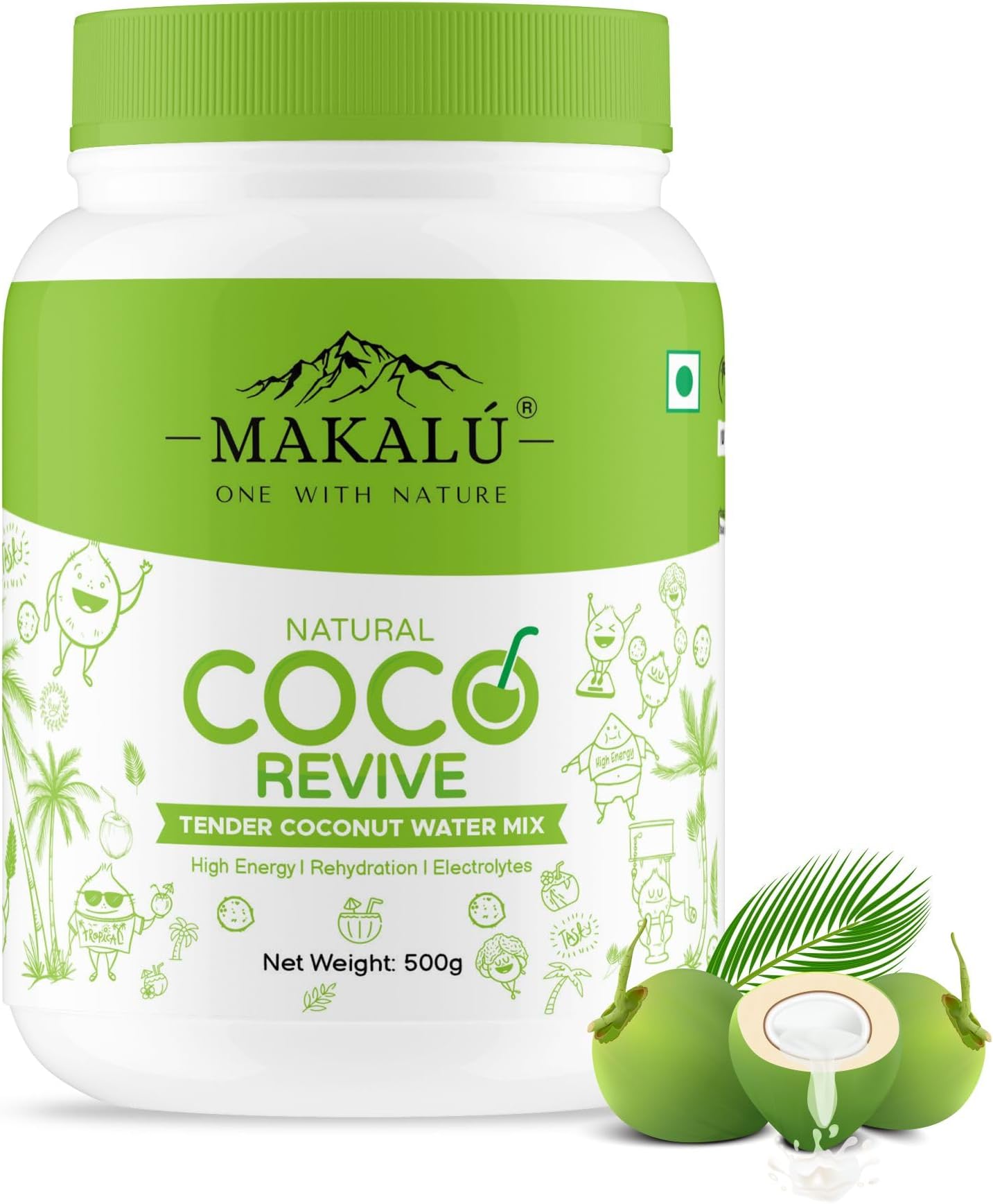 MAKALU ONE WITH NATURECOCO Revive Natural Coconut water powder |Nariyal Pani Drink Mix|For instant Energy,500 Gm Jar
