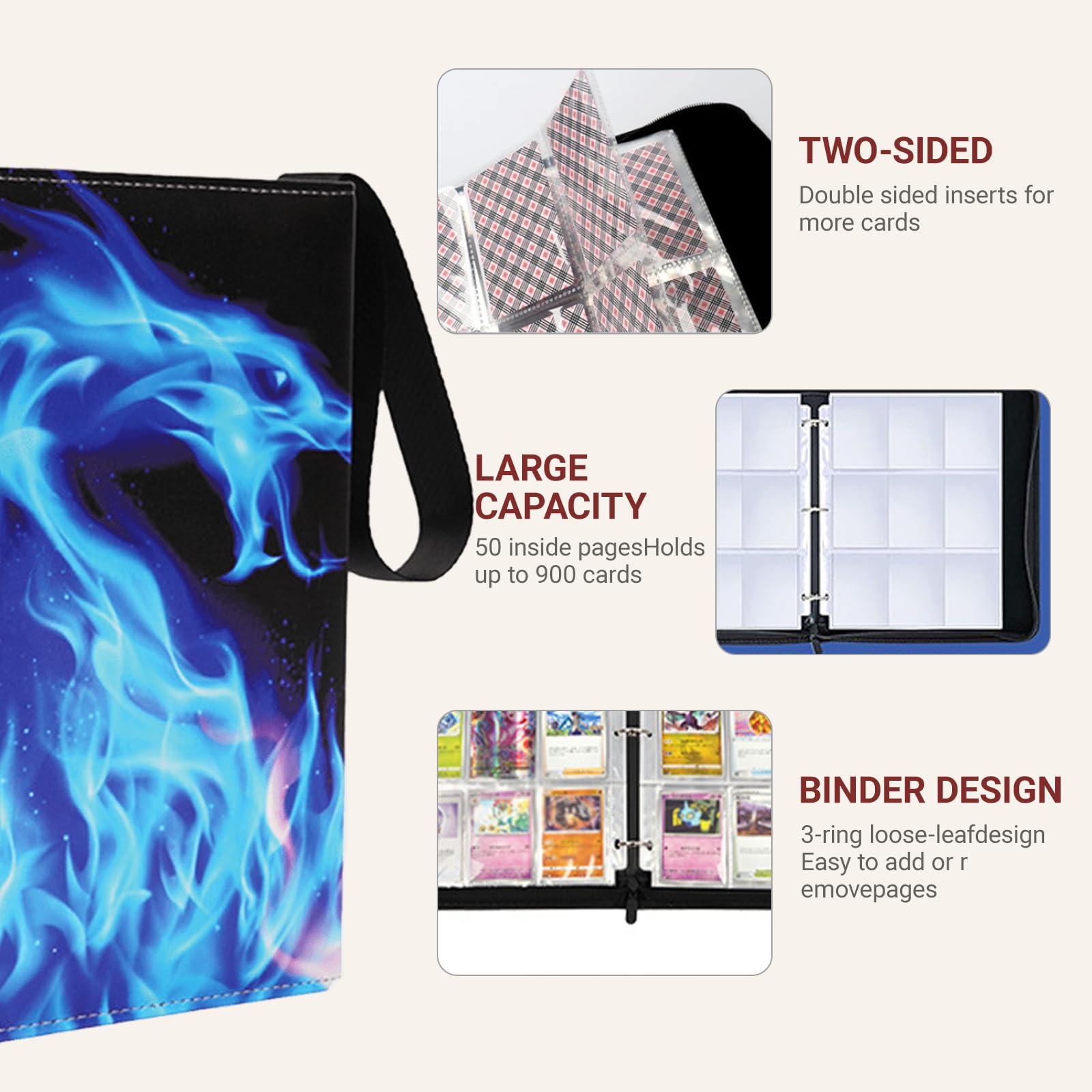 ZHUIYIWIN 9-Pocket Trading Card Zip Binder,900 Pockets Card Binder Folder - Image 2