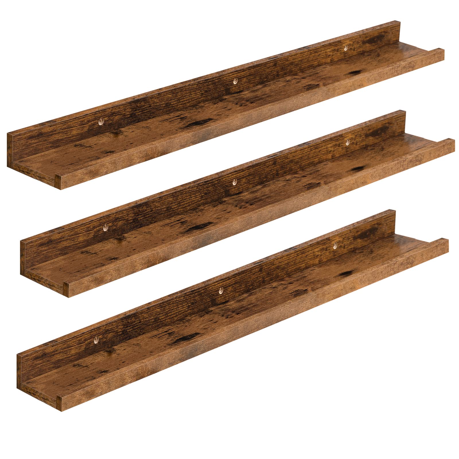 HOOBRO Set di 2 Mensole da Parete, Portaoggetti da Muro Marrone Vintage, con Supporto Nascosto, 60 cm, per Bagno, Camera da Letto, Cucina, Ufficio, Soggiorno, Nero EBK60BJ01