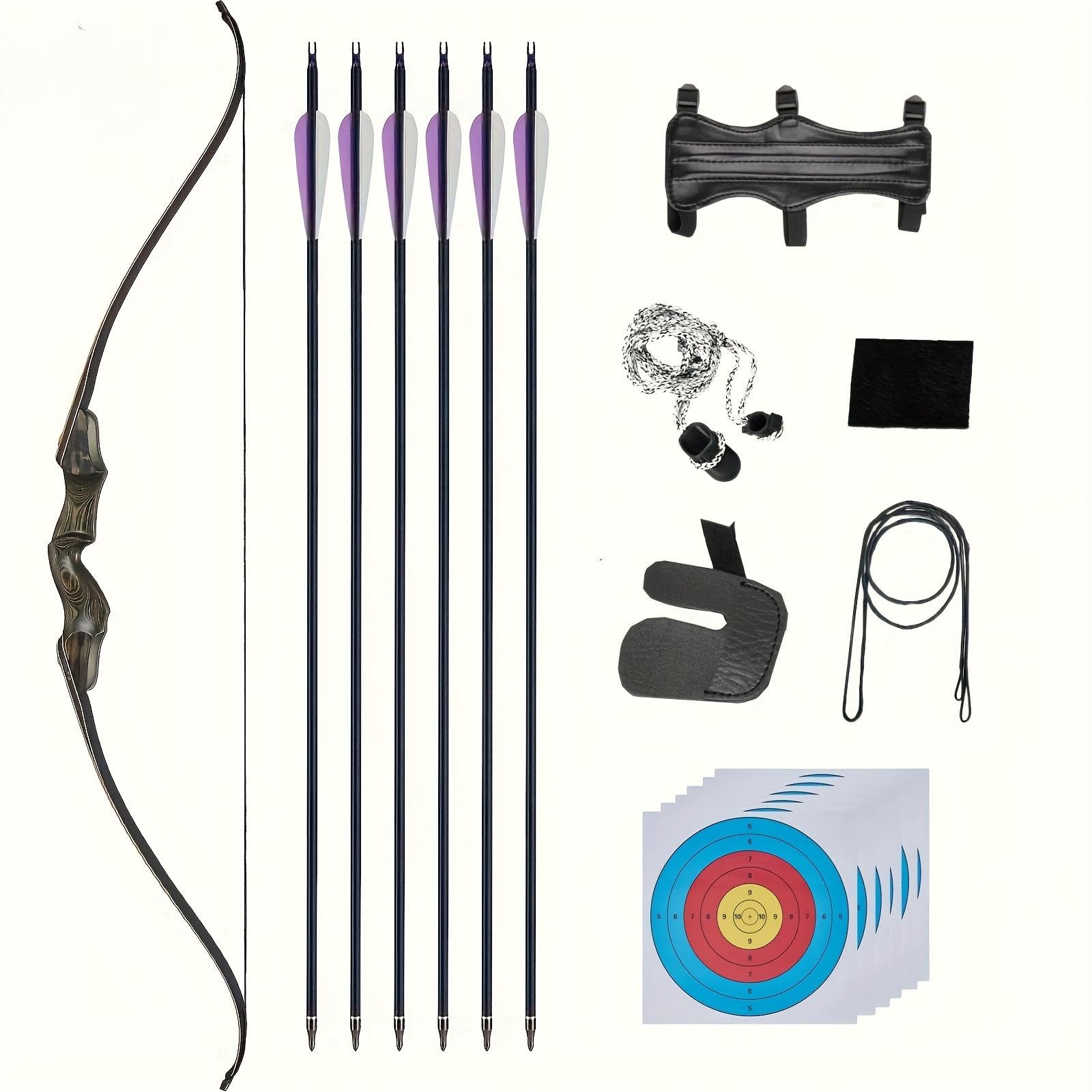 152,4 cm Bogenschießen Recurvebogen Takedown Bogen Jagd Bogen und Pfeil Set Erwachsene Ziel Praxis Wettbewerb Survival Longbow Rechte Hand 13,6-22,7 kg mit 6 Kohlepfeilen