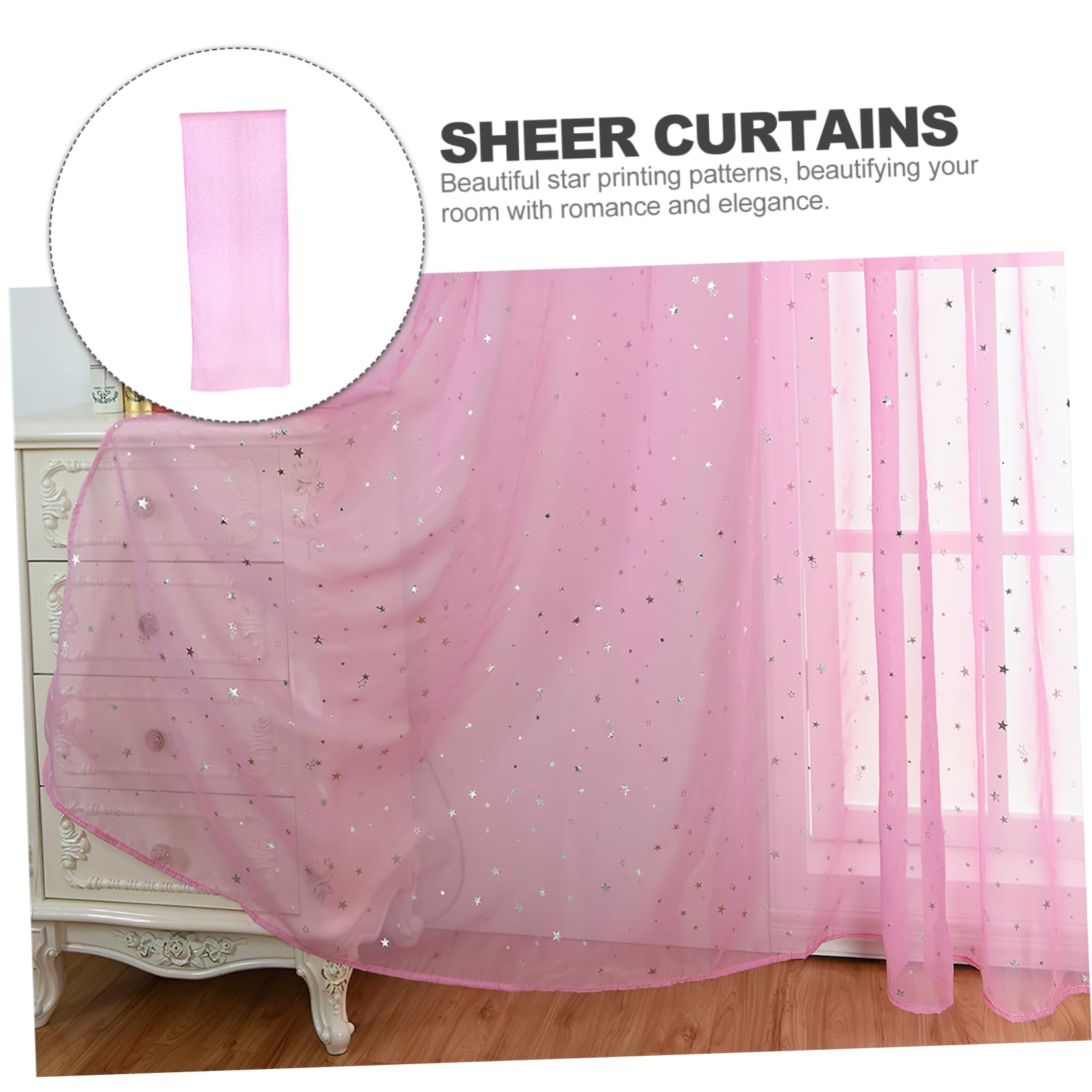 Levemolo Cute Room Decor Sheer Star Curtains 100 * 270cm Pink Voile Window Screening for Girls Bedroom Decor