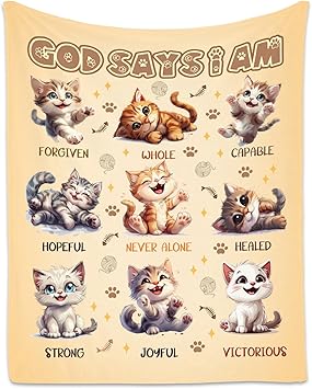 Cat Blanket, Cozy Soft Throw Gifts for Boys Girls, 50x60 Inch Cute Flannel Blanket for Cat Lovers, God Says I Am Throw Blankets for Bed Travel