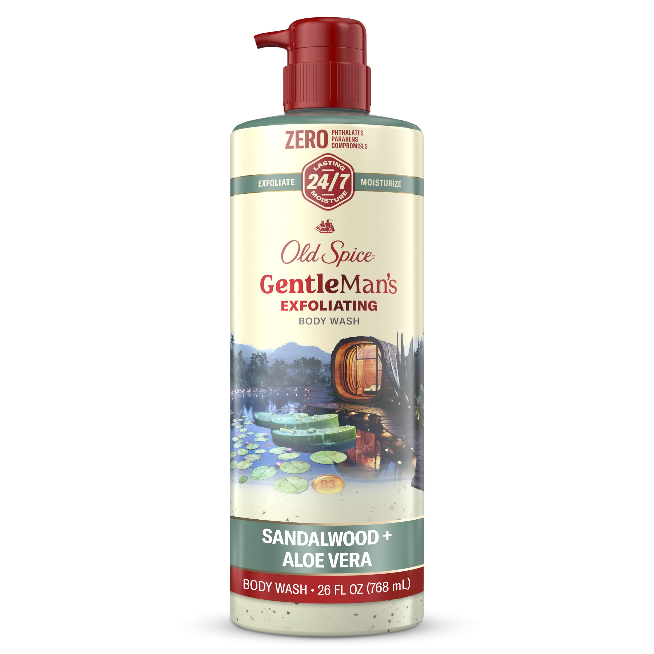 Old Spice GentleMan's Exfoliating & Moisturizing Body Wash for Men, 24/7 Shower Fresh with Long Lasting Scent, Renewing Vitamin B3 Blend, Sandalwood + Aloe Vera Scent, 26 oz