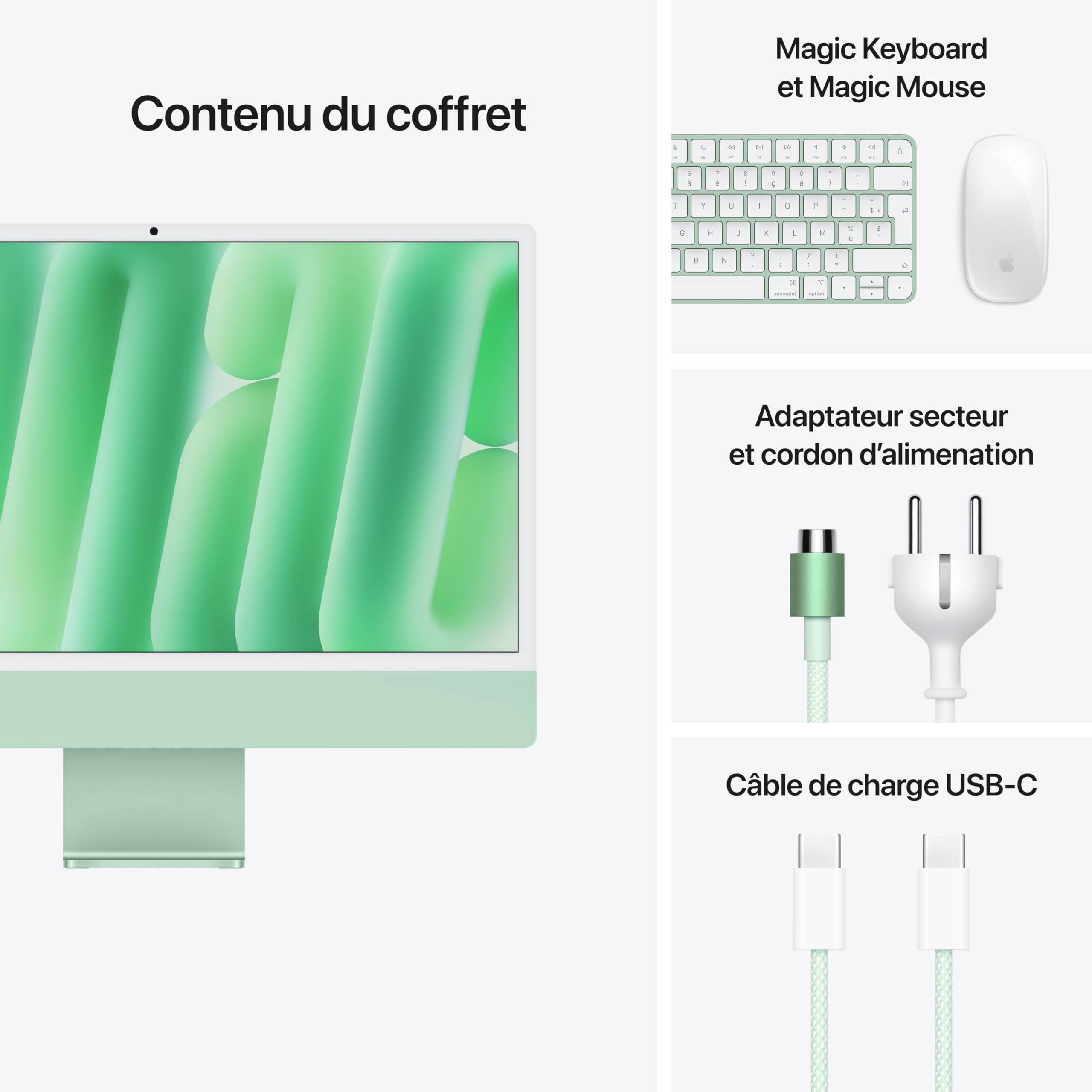 Apple iMac Ordinateur de Bureau Tout-en-Un avec Puce M4, CPU 8 cœurs et GPU 8 cœurs : Conçu pour Apple Intelligence, écran Retina 24'', 16 Go de mémoire unifiée, 256 Go de Stockage SSD ; Vert