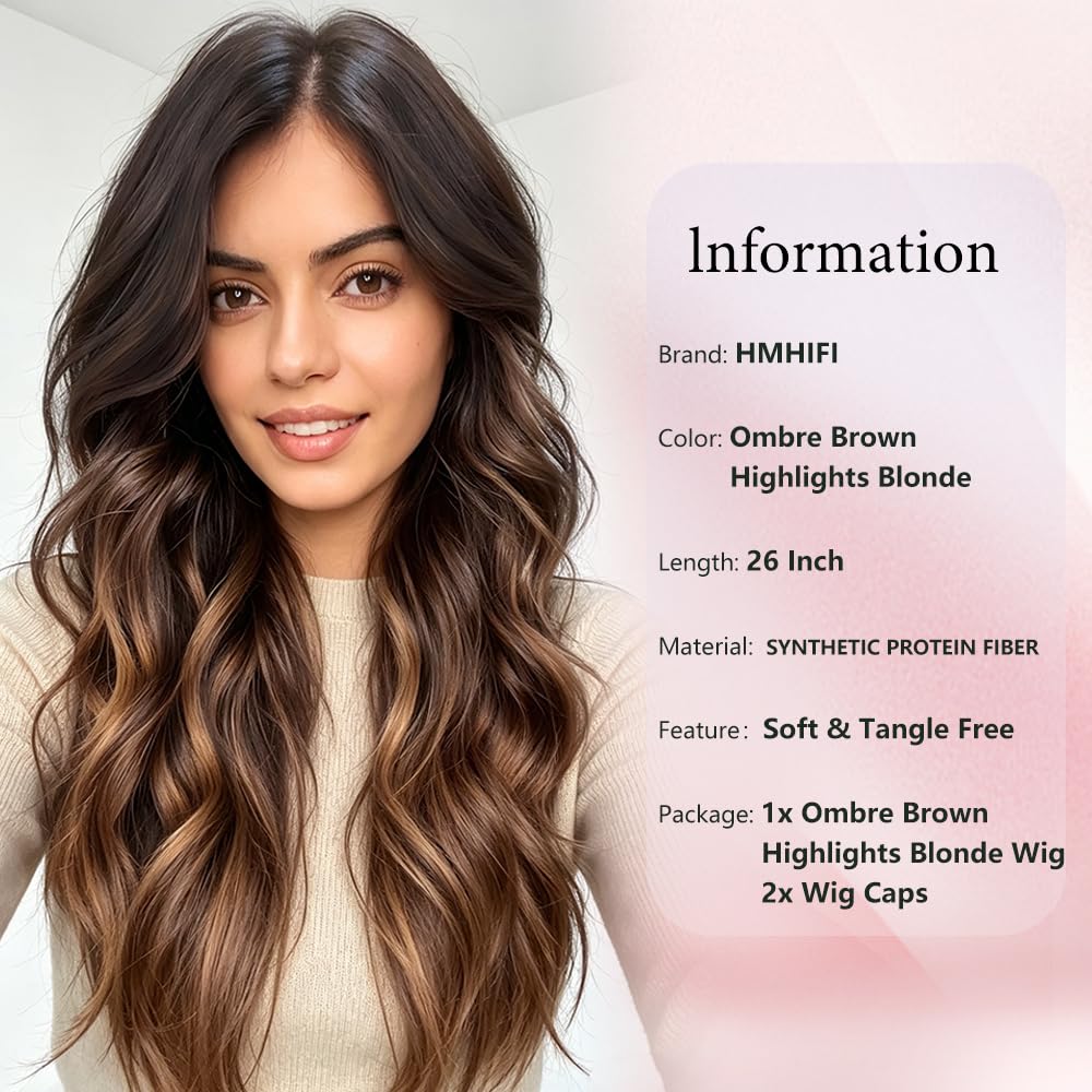 Condition photo showing New/Like New for hmhifi brown mixed blonde wig for women highlighted long blonde wavy curly hair wigs synthetic hair replacement wig heat resistant hair wig for daily party use