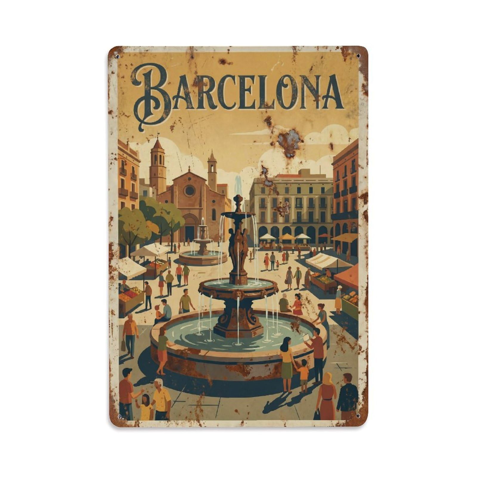 Vintage Travel Squares Spain Urban Metal Tin Sign