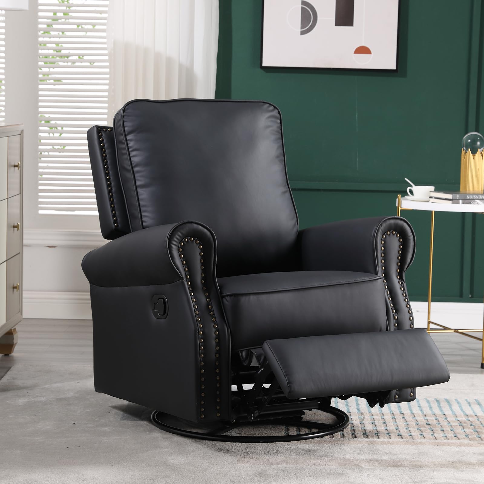 Amazon.com: 360° Round Swivel Glider Recliner, Faux Leather