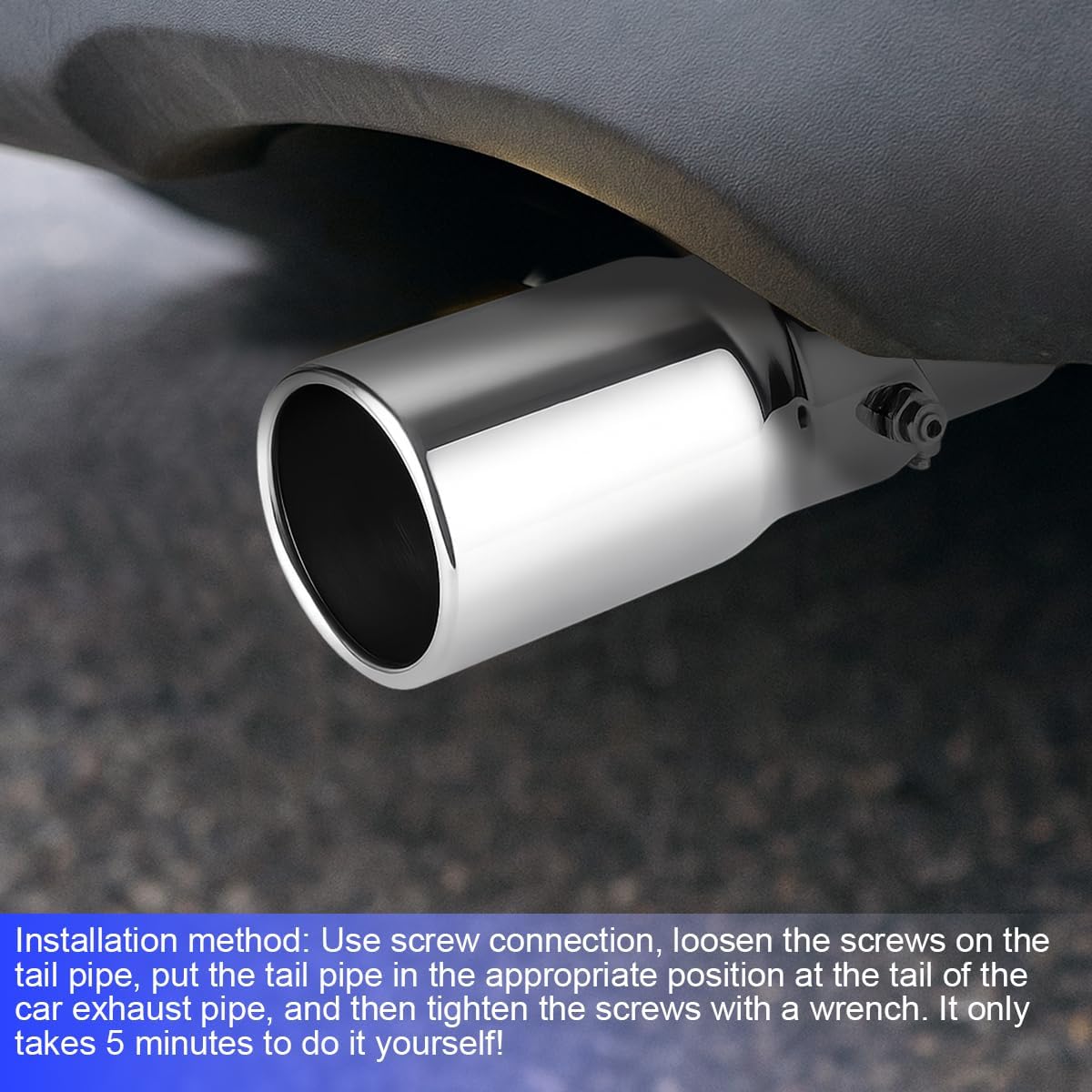 Stainless Steel Car Exhaust Tip, 2.5" to 3.3" Adjustable Vehicle Modification Tail Exhaust Pipe, Chrome-Plated Automotive Finish Tailpipe Decoration Accessories, Universal Fit (Silver)