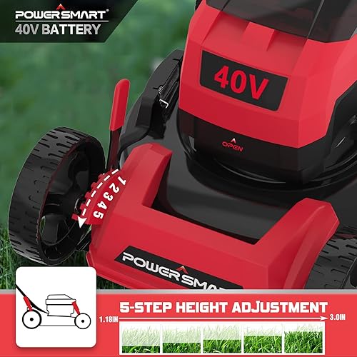 Miniatura 4 de PowerSmart Cortacésped inalámbrico de 40 V de 17 pulgadas, cortacésped con batería sin escobillas con batería de 4.0 Ah y cargador