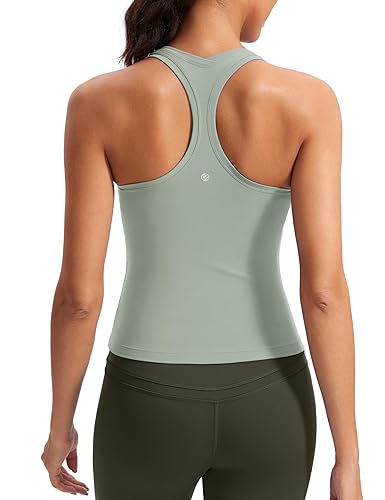 CRZ YOGA Butterluxe Racerback Workout Tank Tops for Women Tight Sleeveless Camisole Gym Athletic Yoga Shirts - X-Small - Green Palm Court