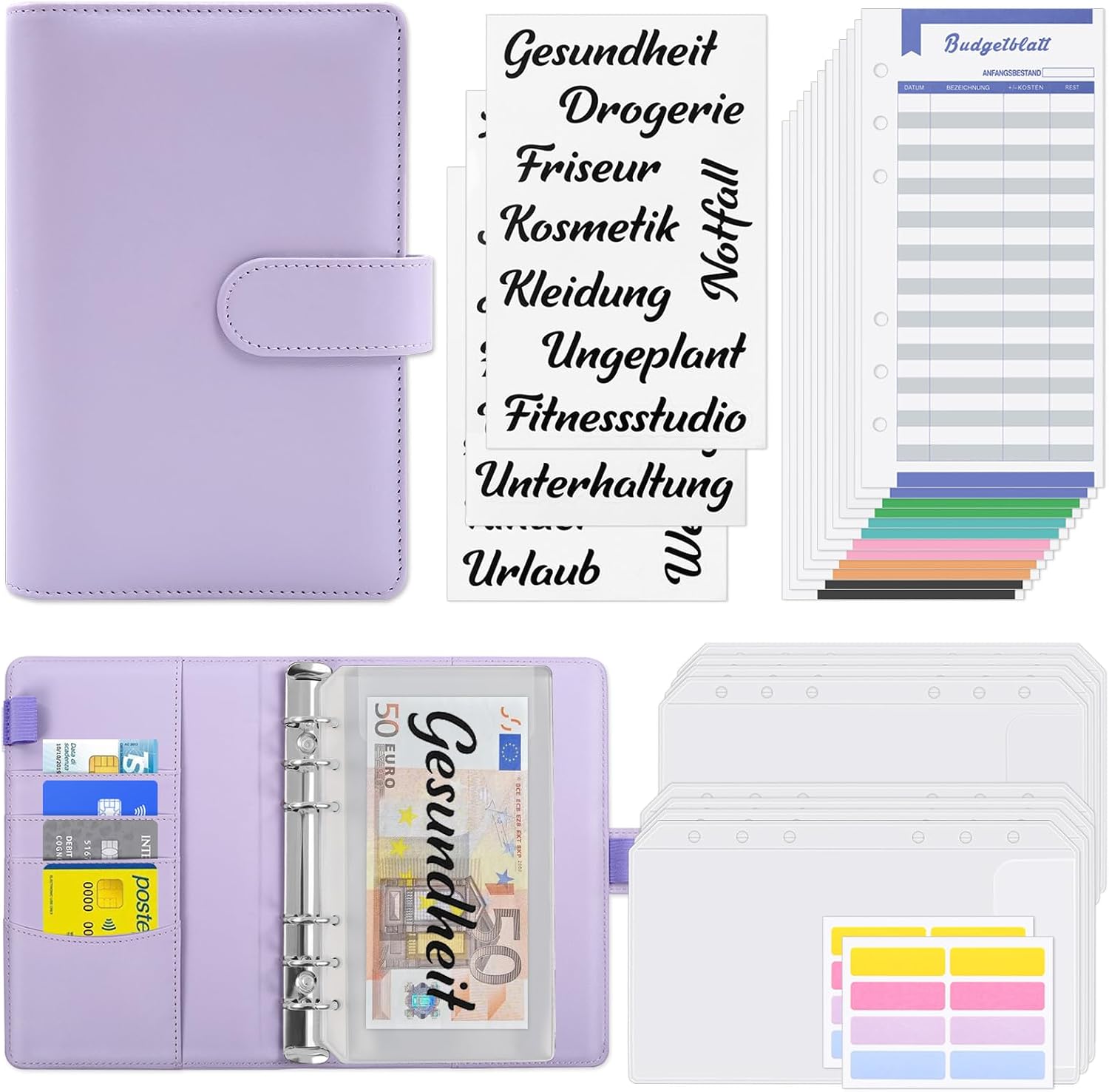 Konvinit Budget Binder A6 Budget Planner Budget Organiser Budget Planner with Money Envelopes Budget Sheet Labels Calendar for Budgeting Money Book with Films Envelope Method Save