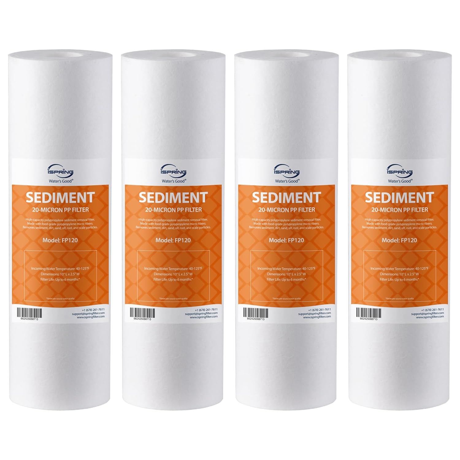 iSpring FP120X4 10x2 5 Universal Sediment Water Filter Replacement Cartridges 20 Micron Multi-layer Sediment Filter 4 Pack
