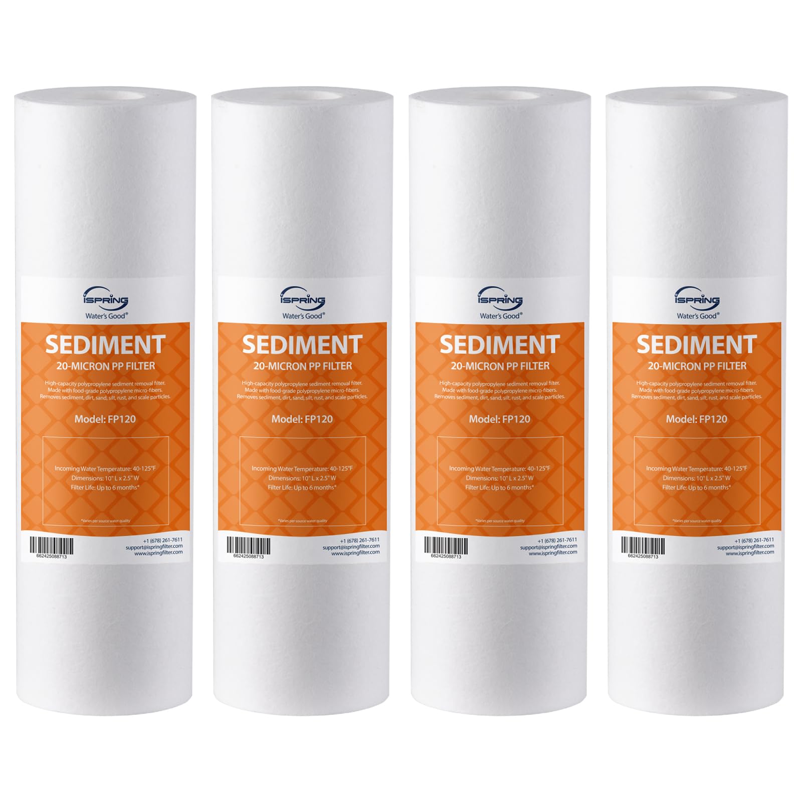iSpring FP120X4 10x2 5 Universal Sediment Water Filter Replacement Cartridges 20 Micron Multi-layer Sediment Filter 4 Pack