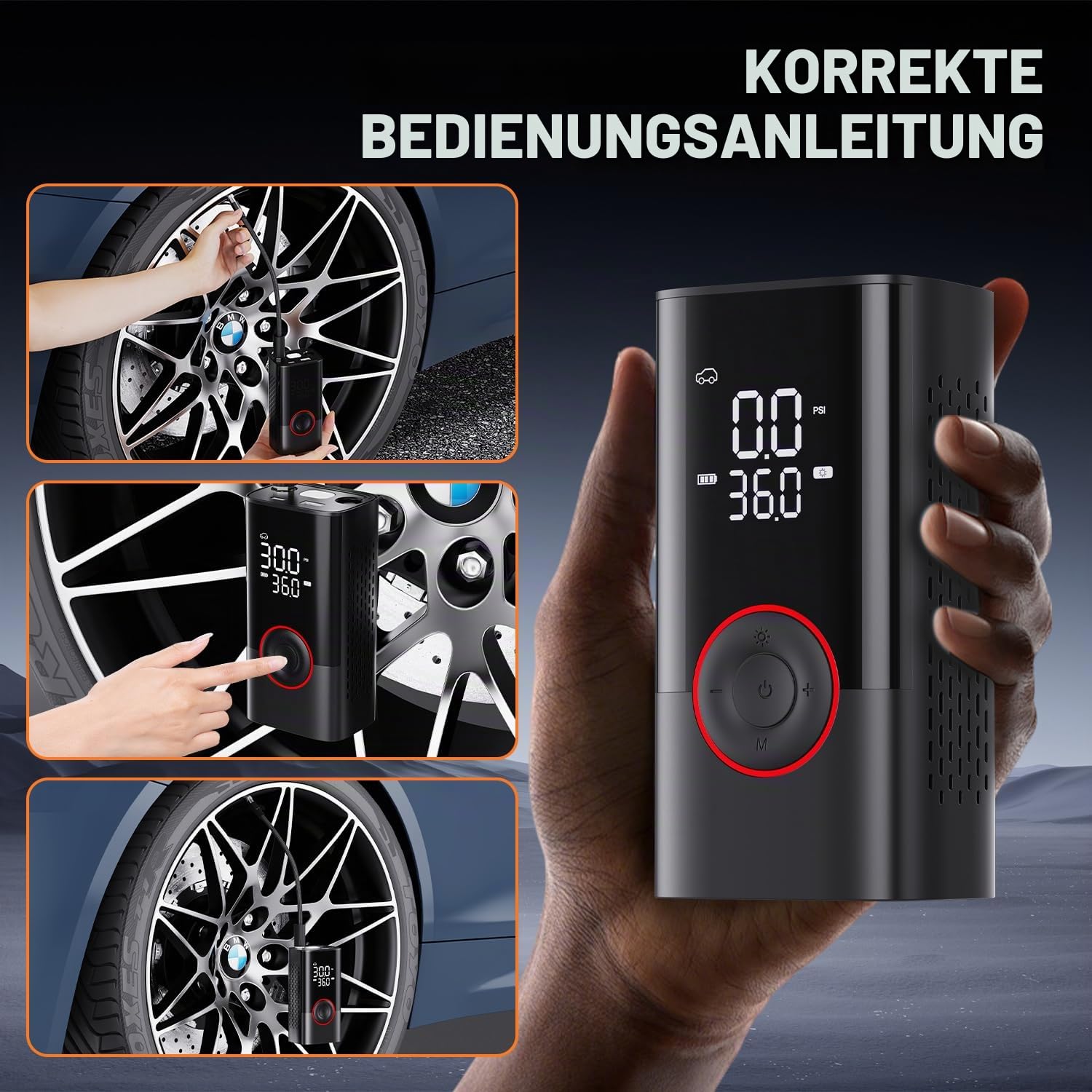 Elektrische Luftpumpe, Kabelloser Reifenpumpe 150 PSI mit LED, Tragbarer Mini Akku Luftpumpe mit digitalem Manometer, 3-mal schneller Aufpumpen für Auto, Fahrrad