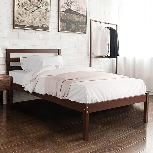 Giantex - Marco de cama con plataforma de madera cabecero con paneles soporte para listones de madera no necesita resorte base para colchón de cama