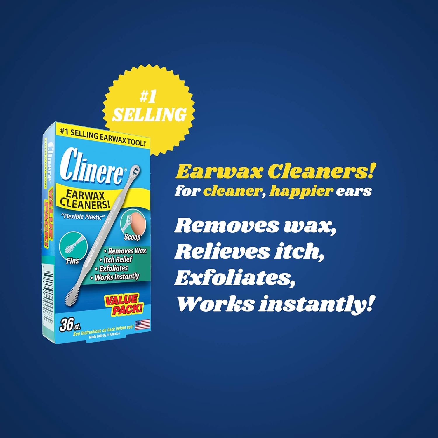 Clinere® Ear Cleaners Club Value Pack, 36 Count Earwax Remover Tool Safely and Gently Cleaning Ear Canal at Home, Ear Wax Cleaner Tool, Itch Relief, Ear Wax Buildup, Works Instantly, Earwax Cleaners : Health & Household