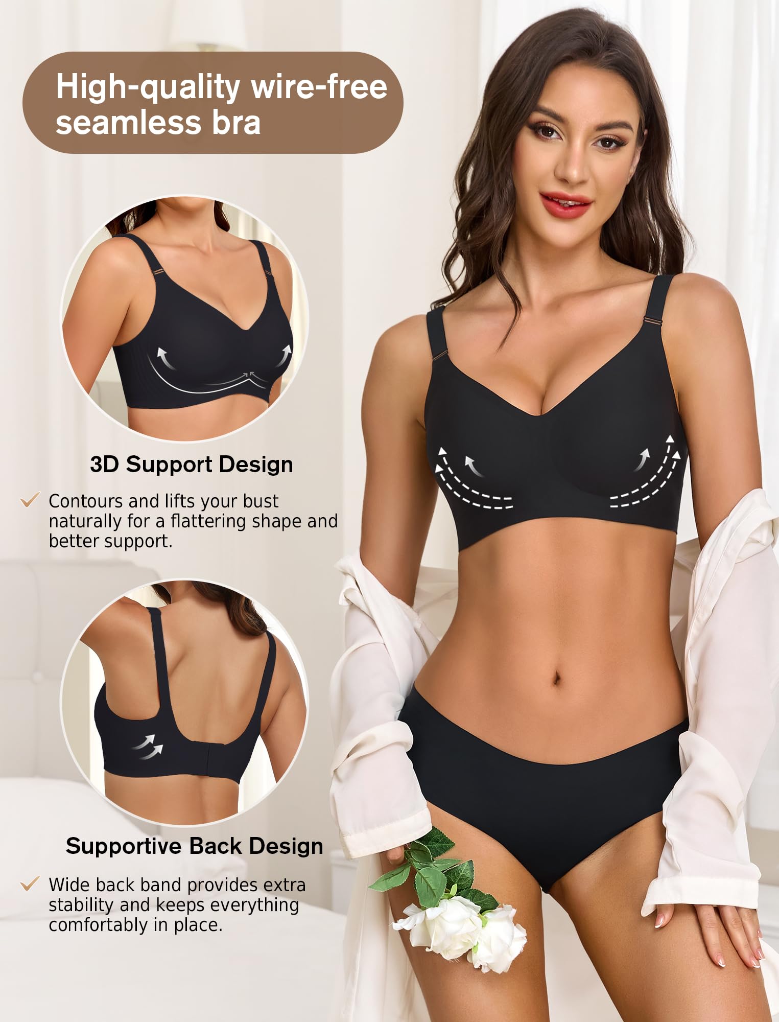 EIISSION Sujetador sin Aros Mujer Reductor Push Up Cómodo Talla Grande Invisible Diario Bralette sin Costuras