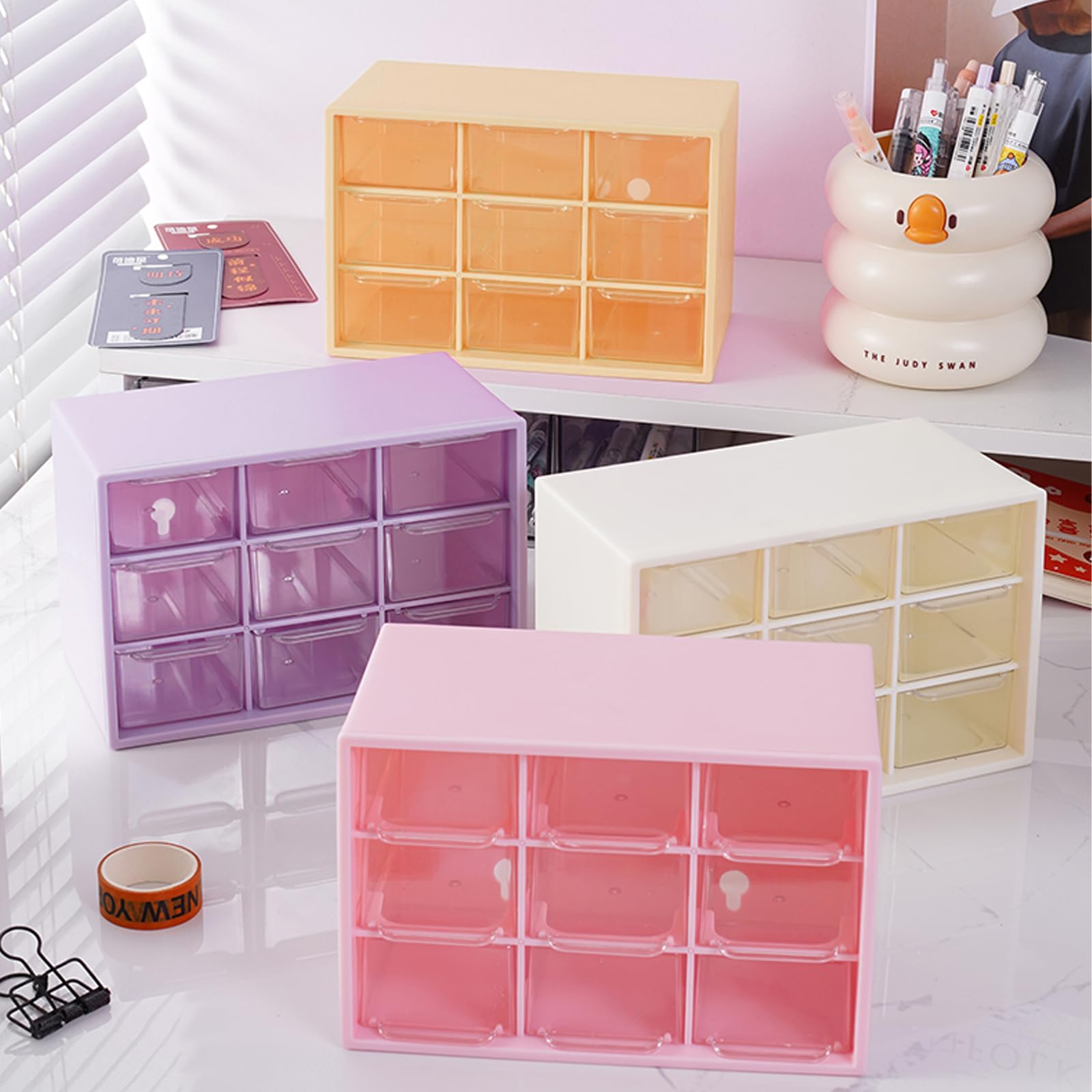 6 mini cassetti portaoggetti per insegnanti con 9 cassetti trasparenti, piccoli cassetti in plastica, organizer per scrivania per insegnanti, per aule e ufficio (17,8 x 9,9 x 11,9 cm)