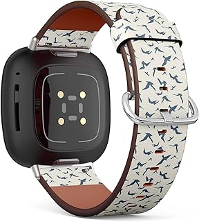 CJBROES Replacement Leather Watch Band, Compatible with Fitbit Versa 3 and Fitbit Sense of Wristband Bracelet Accessory - Seagulls