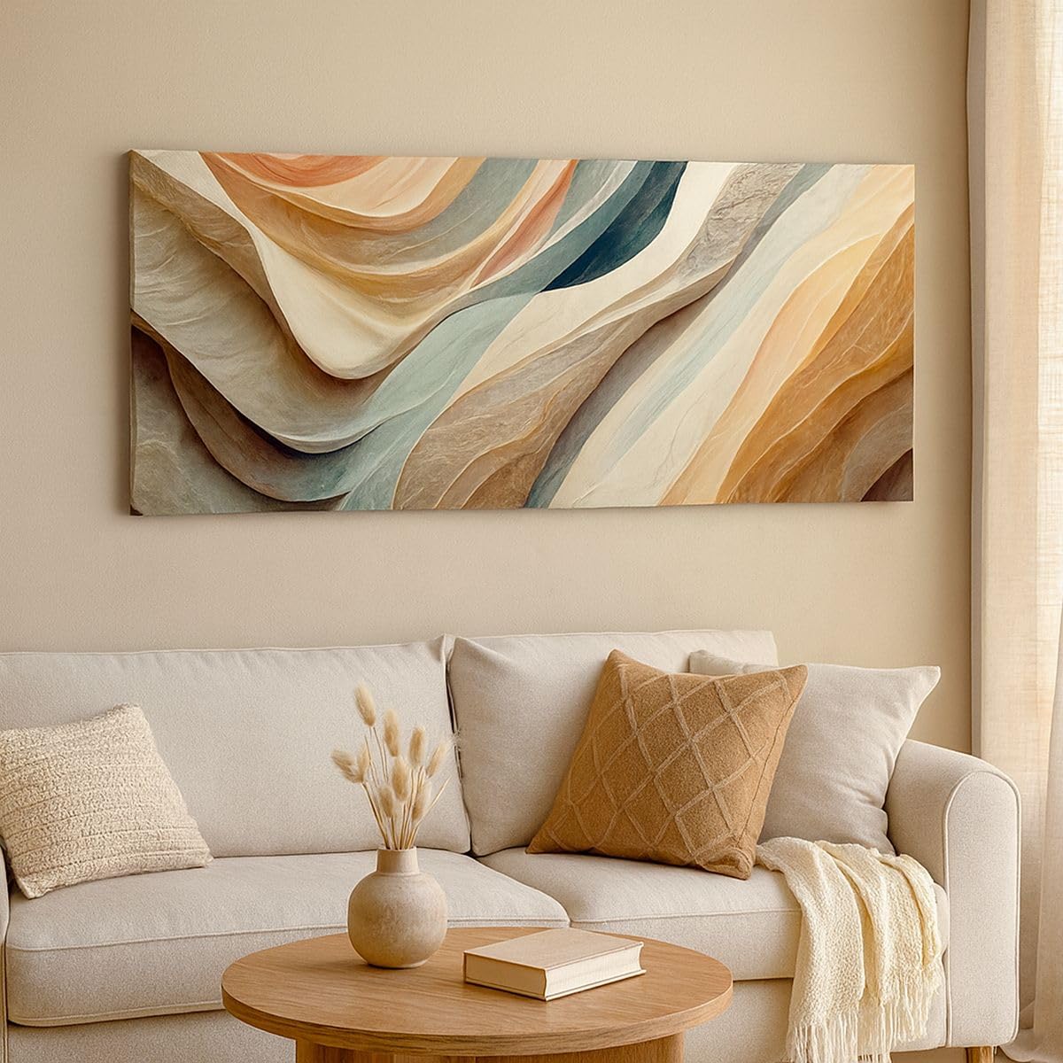 Cuadro sobre Lienzo 140x50cm Moderno Panorámico Abstracto Pastel - 5696 | Textura Patrón Brillante Cuadro Decorativo Grande Arte mural Decoración del Hogar Salón Dormitorio Oficina Cuadros de Pared