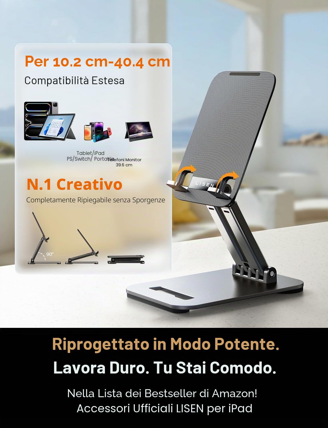 LISEN Regolabile Supporto Tablet per iPad 10 11 Generazione Air iPhone 4.7"-15.9" Samsung