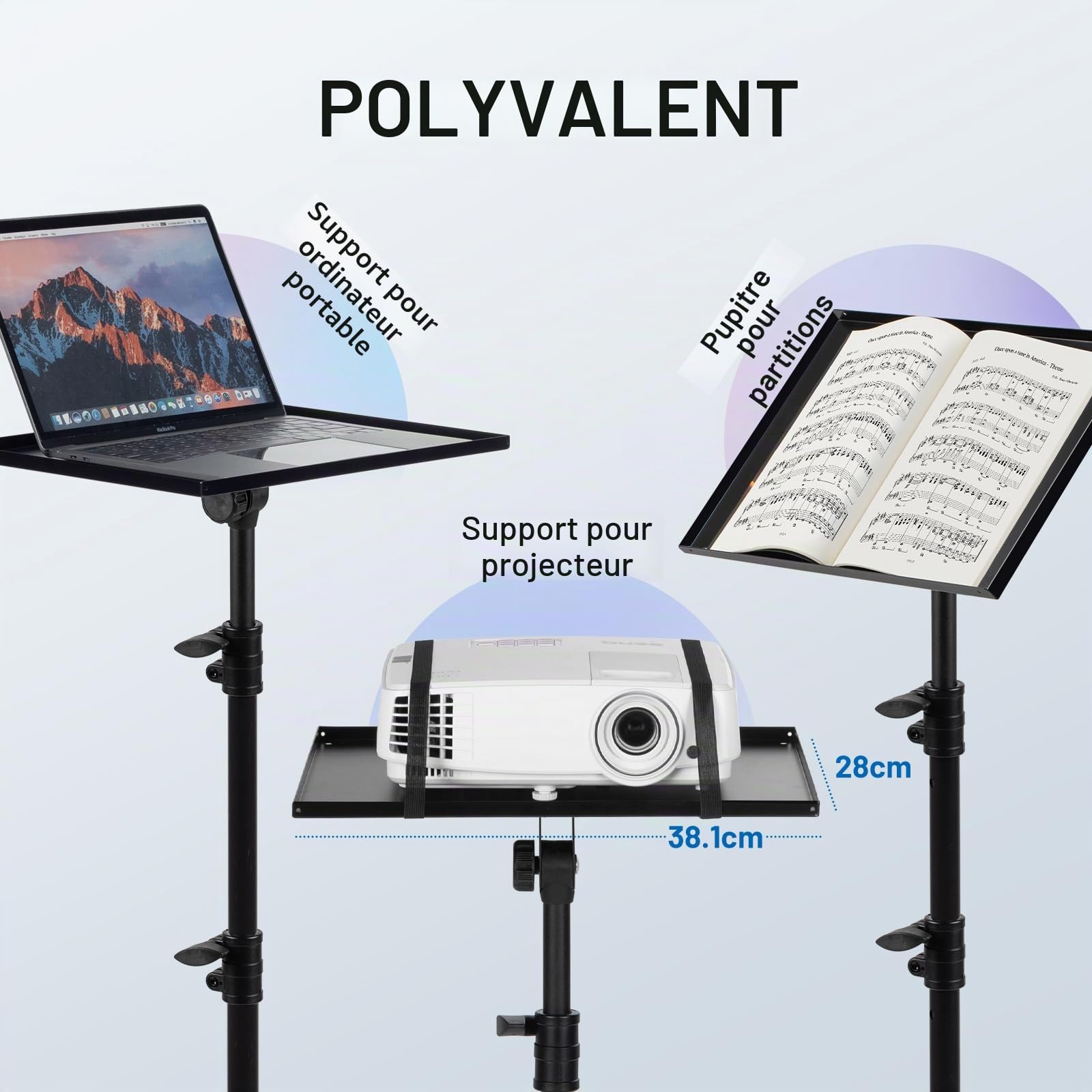 CAHAYA Support de Vidéoprojecteur Mobile Pliable Hauteur Réglable 73,6-165 cm Charge 10 kg