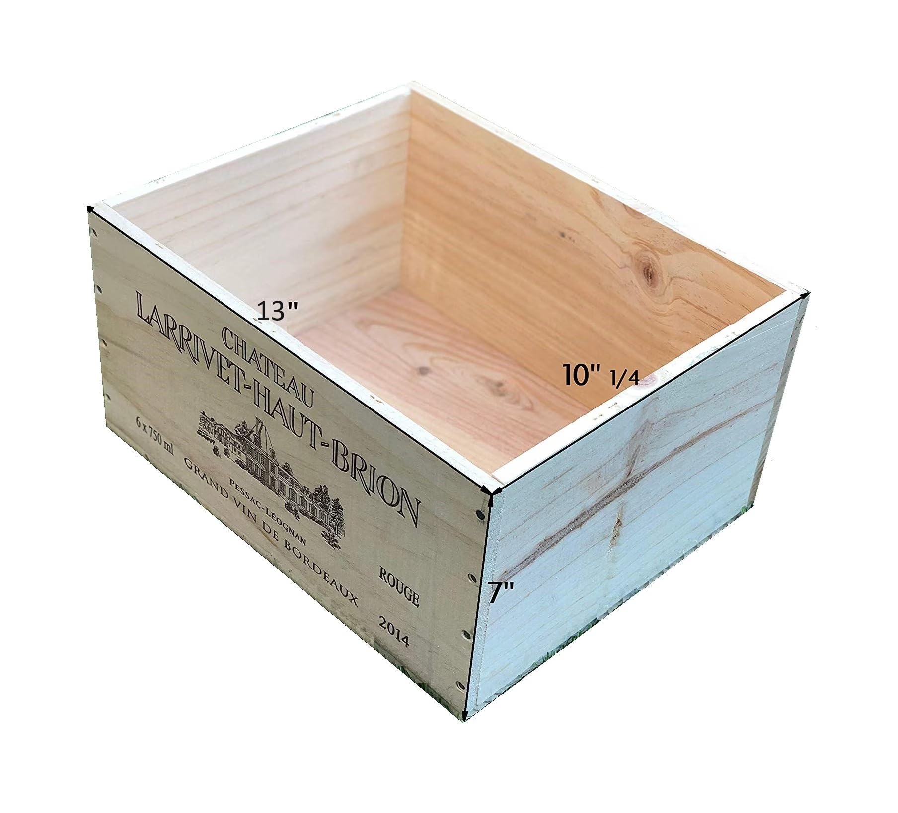 French Wine Crate – 6-Bottle Wooden Box – Branded Château Markings – Rustic Storage or Decor – 13"x10"x7" – No Lid