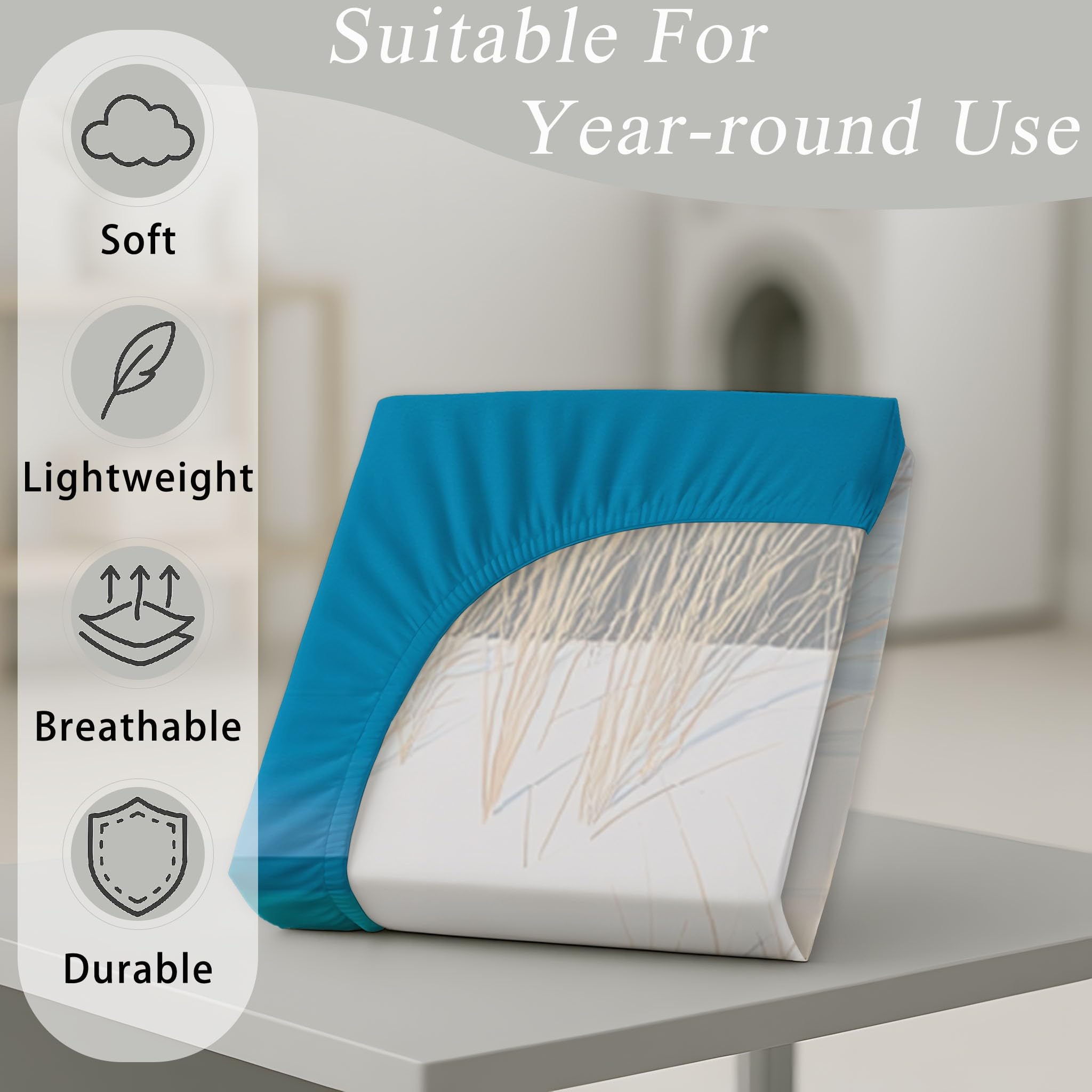 Blu Traspirante Lenzuolo Faro Dune di Sabbia Spiaggia Lenzuolas Iper-Realistico Minimalista Lenzuolo con angoli elasticizzati da 30 cm Naturale Calmo Oceano Morbido 160 x 190 x 30 per Bambini Adulti