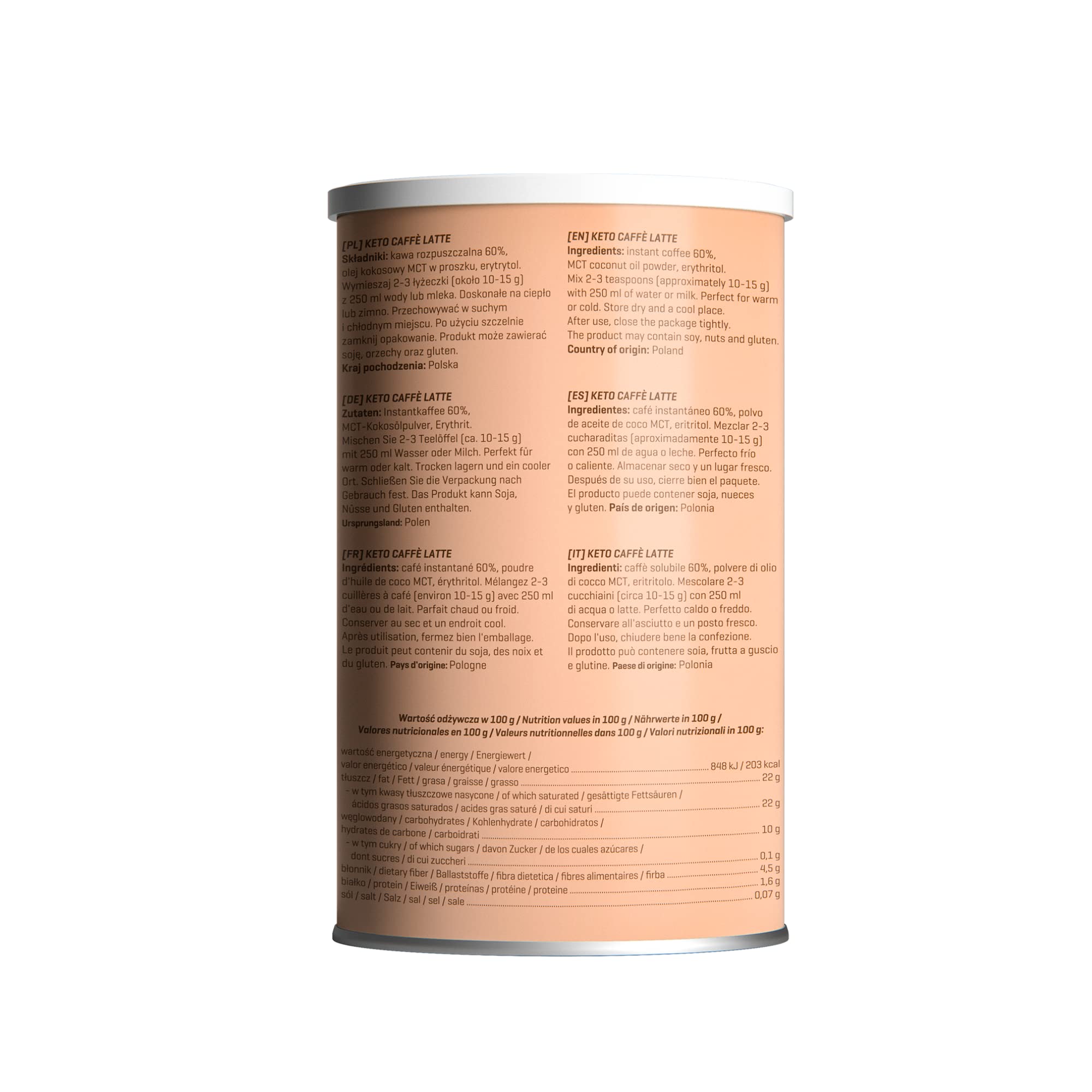 Diet-Food Keto Coffee Latte 300g Kohlenhydratarmes & Keto Freundliches Instant Fettgetränk für die keto Diät - mit MCT Öl Pro Portion zur Förderung der Kartonproduktion und Erythrytol (Packung mit 4)