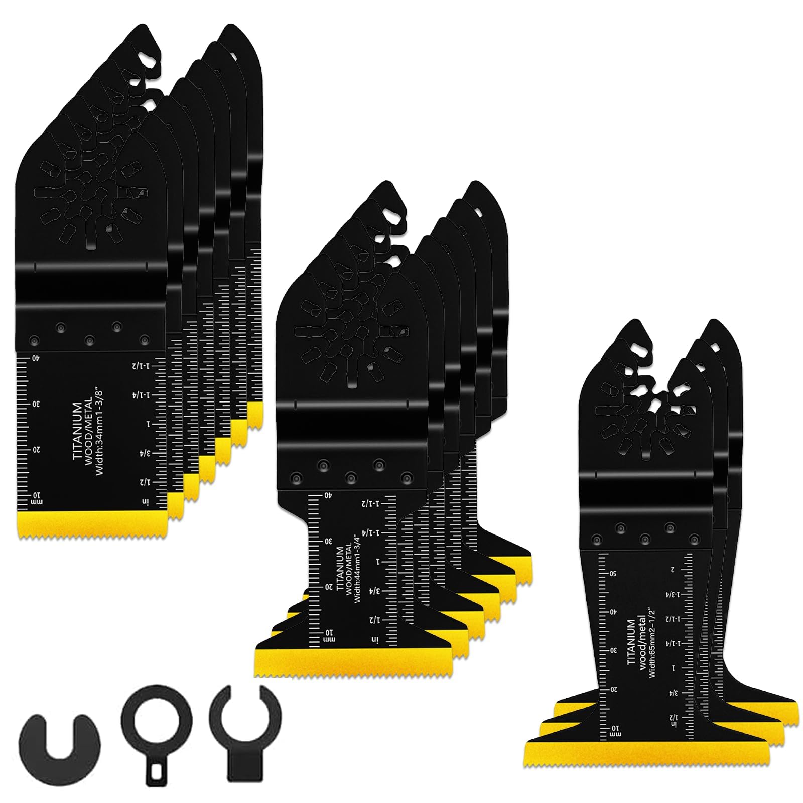 Oscillating Saw Blades,16 PCS Universal Titanium Multitool Blades Sets for Cutting Wood/Metal/Plastic, Extra-Long Multi Tool Blades Compatible with DeWalt Milwaukee (with 3 Extra Adapters)