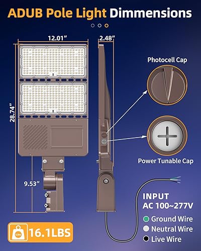 Miniatura 5 de Paquete de 3 luces LED de estacionamiento de 320 W, luz de calle LED de 44,800 lm con fotocélula del anochecer al amanecer, luz LED de poste de caja