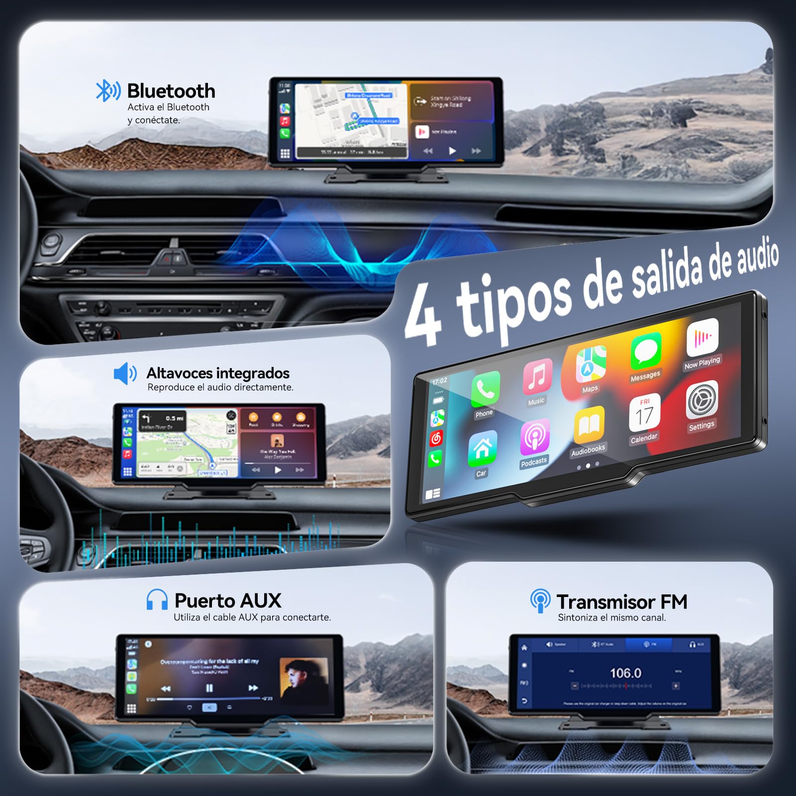 Pantalla Carplay Coche para A-pple & Android Auto, 10,26" Carplay Coche con Pantalla táctil, Cámara Trasera 1080p, OTA-Updates, Bluetooth, GPS, Super Link, FM, AUX, Siri de Voz