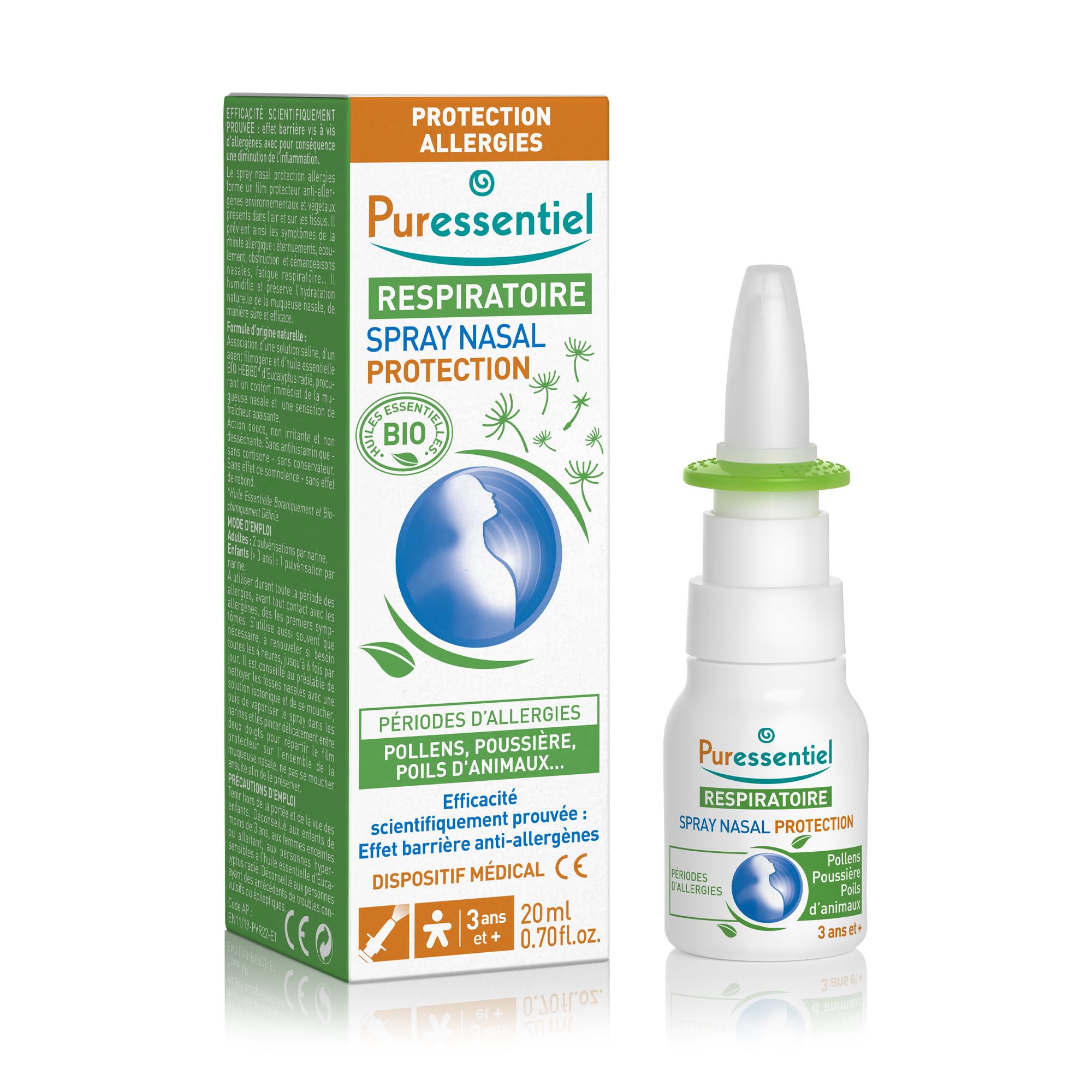 Puressentiel Respiratory Protective Nasal Spray 20ml - Allergy Protection - Helps Prevent Allergic Rhinitis - Seawater & Eucalyptus 100% Natural Origin - Protects Against Pollen, Dust & Pet Hair
