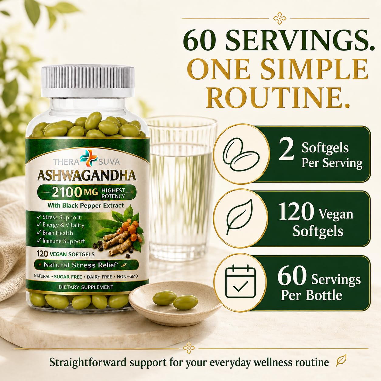 TheraSuva High Potency Ashwagandha 2100mg Supplement, 120 Veggie Softgels — Amazon image 3