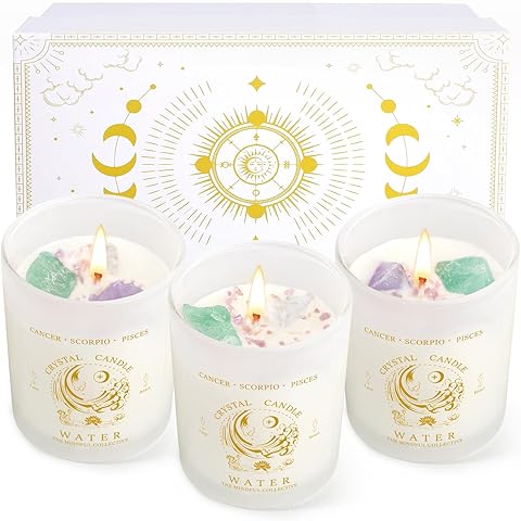 Zodiac Birthday Gifts for Women, Lavender Scented Candles for Women, Soy Candles with Healing Crystals Healing Stones, Spiritual Astrology Gifts Basket (Water-Pisces, Cancer, Scorpio)