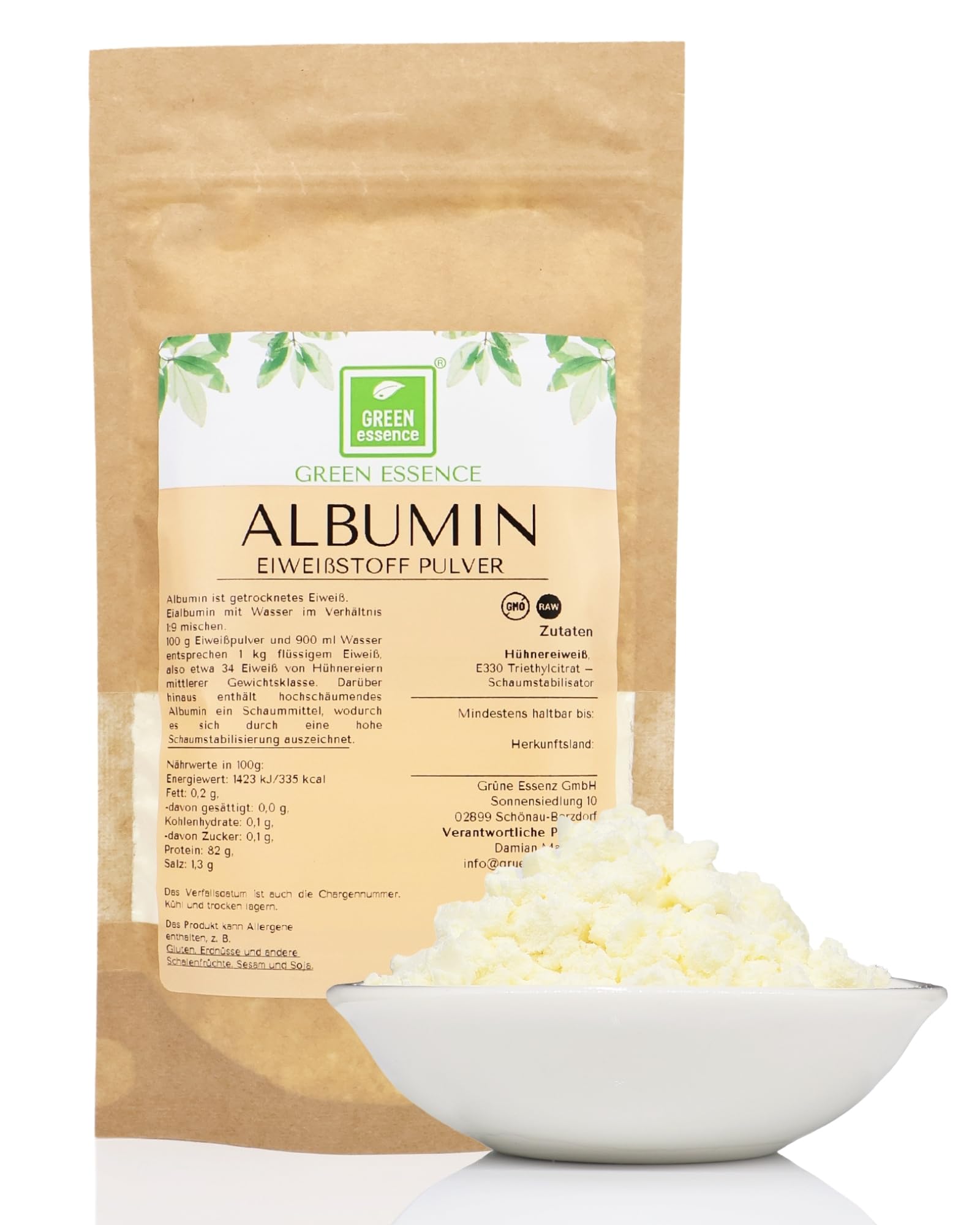 Albumin pulver Eiweißpulver 500g von der Grünen Essenz - Proteinpulver - Albumin getrocknetes und pasteurisiertes Eiweiß - Eiweiss protein Pulver (500 Gramm)